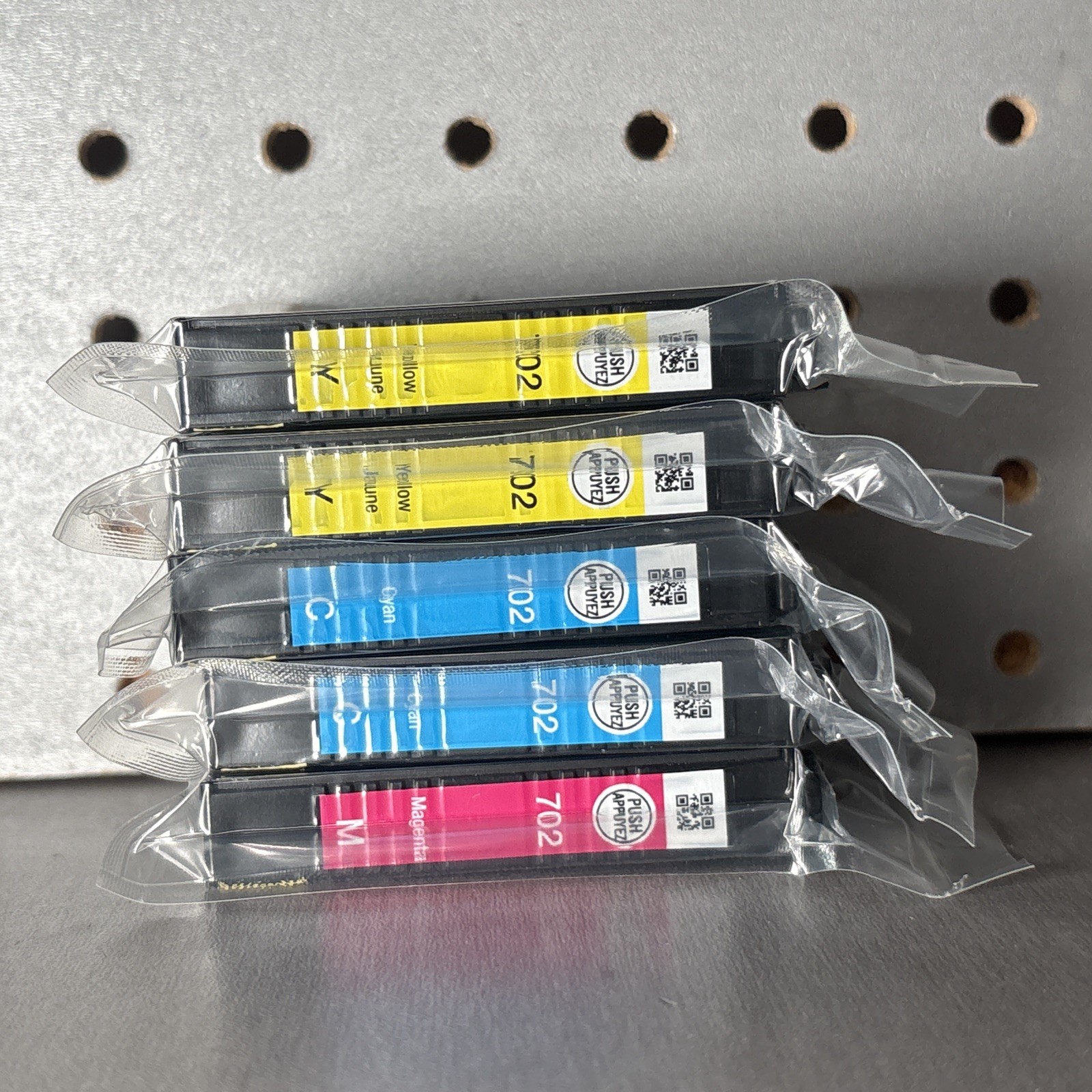 Epson 702 Combo Ink Cartridges - Cyan x2 Yellow x2 Magenta x1, 5 Total, Open Box