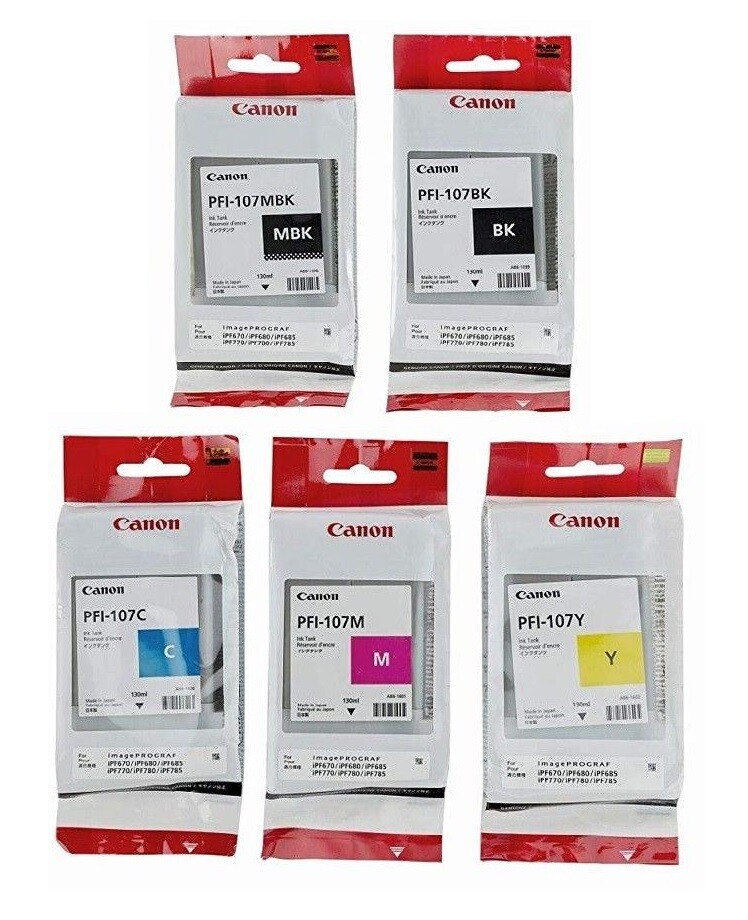 5 x Genuine Ink Canon iPF680 iPF685 iPF780 iPF785 / PFI-107 INK Cartridge LOT