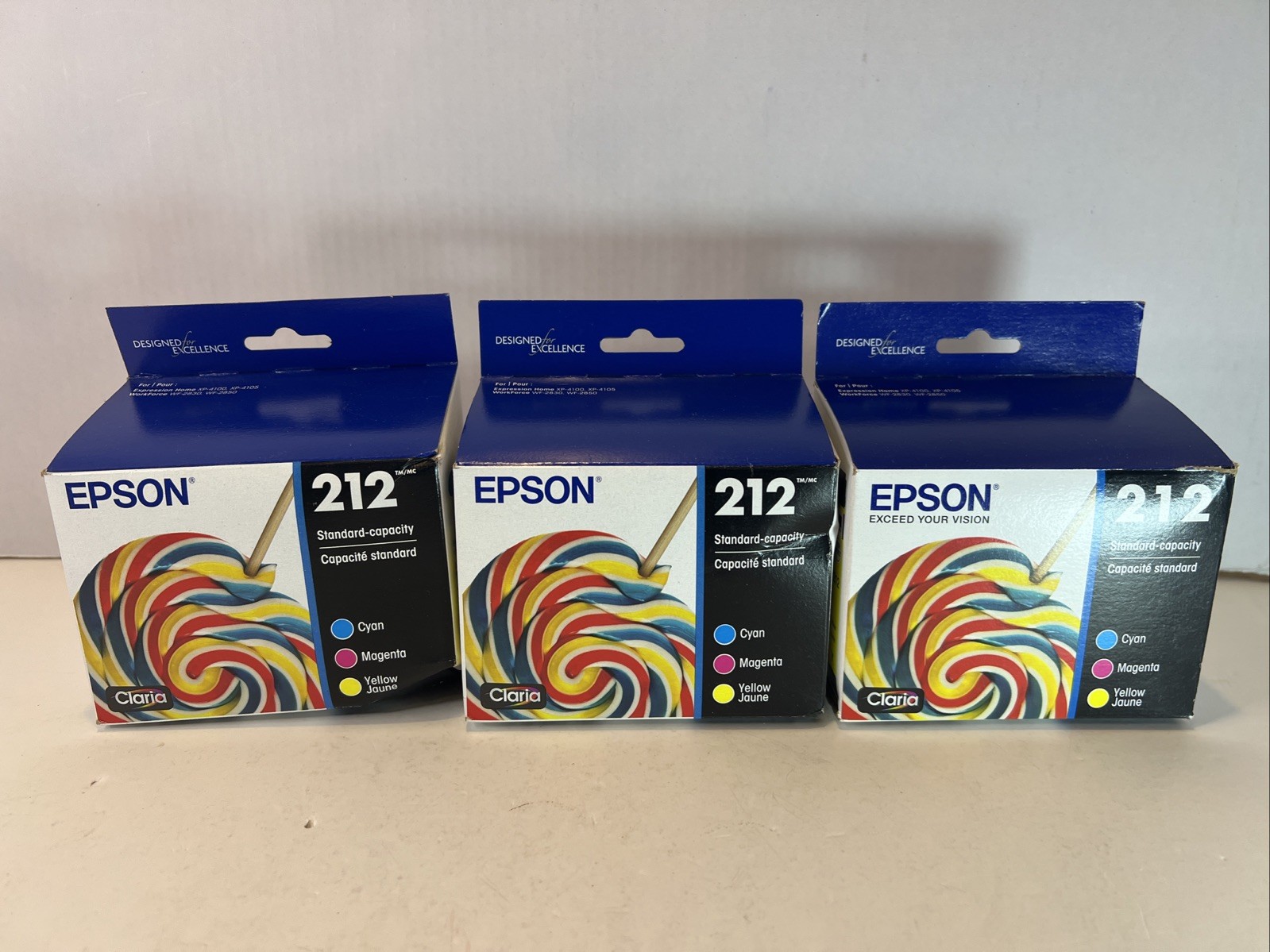 Lot Of 3 NEW In Box- Epson 212 Cyan Magenta Yellow Ink Cartridge Set Exp. 2/2028