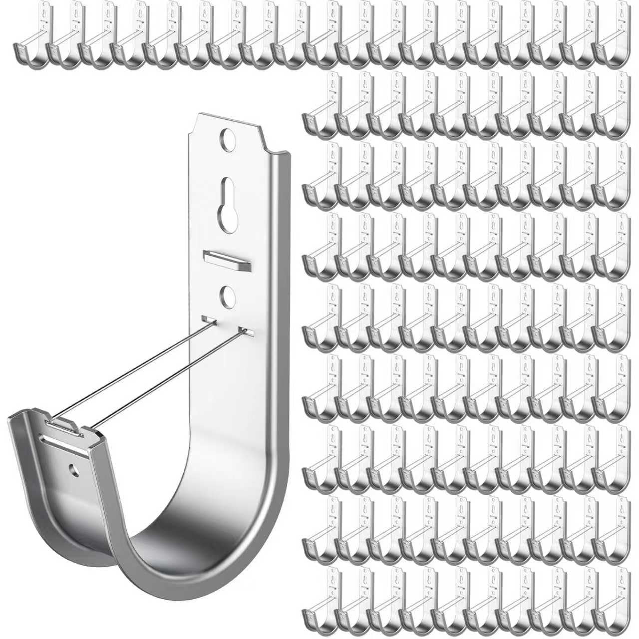 100 Pack 2 Inch Cable Support J Hook Wall Mount J Hook with Retainer Clip, Galva