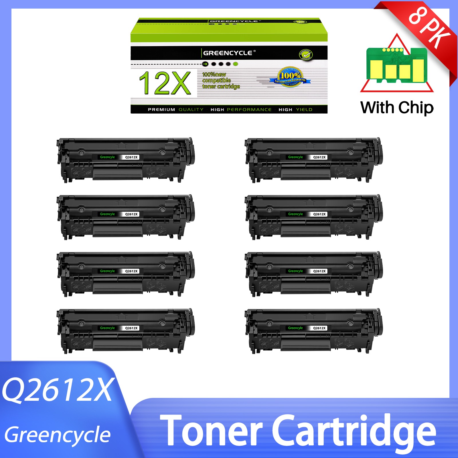 8PK BK Q2612X Toner Cartridge Compatible with HP LaserJet 1022n 1022nw 3015 3020