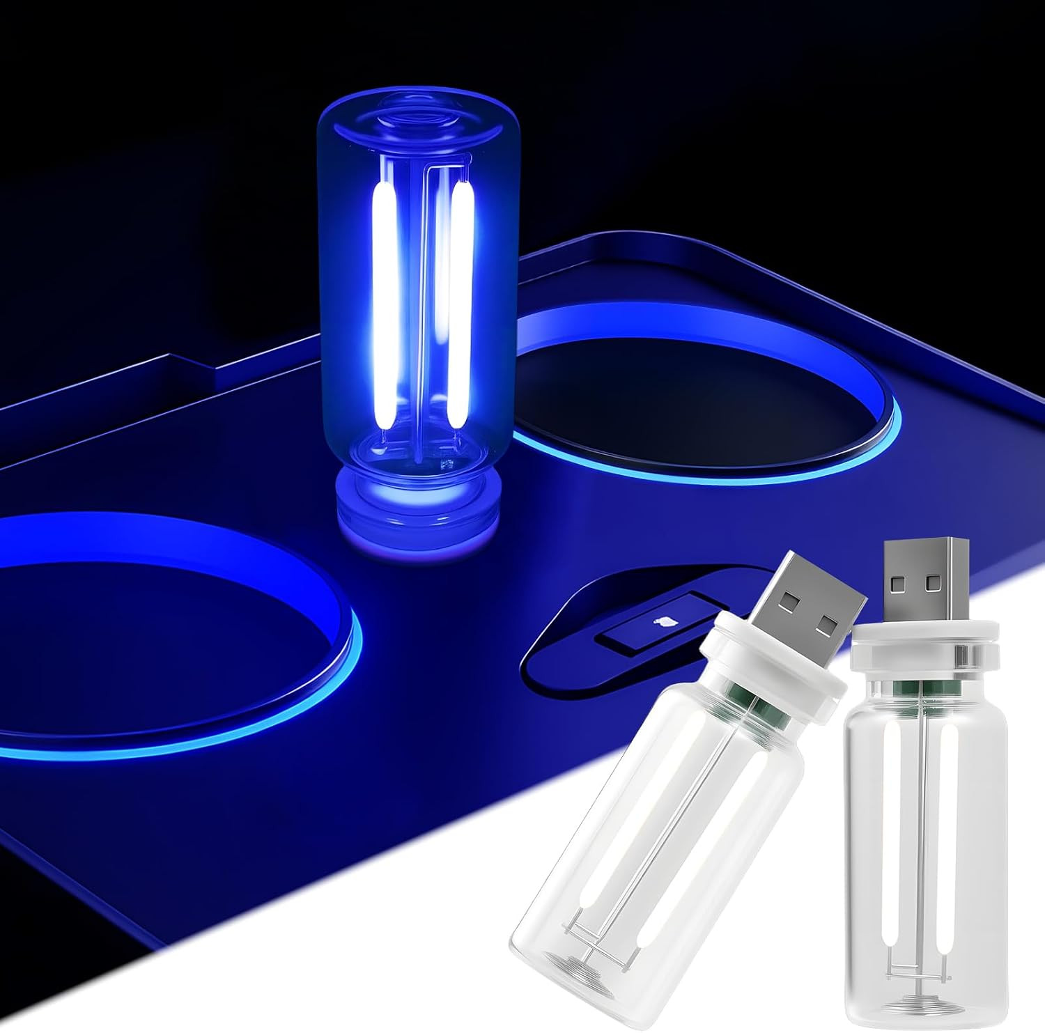 2 PCS Car USB Night Light Bulb, Touch Dimmable Car Interior Ambient Lights, Port