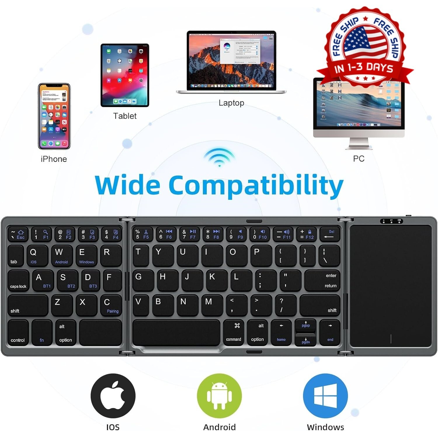 Teclado Bluetooth plegable para viajes, teclado plegable inalámbrico portátil