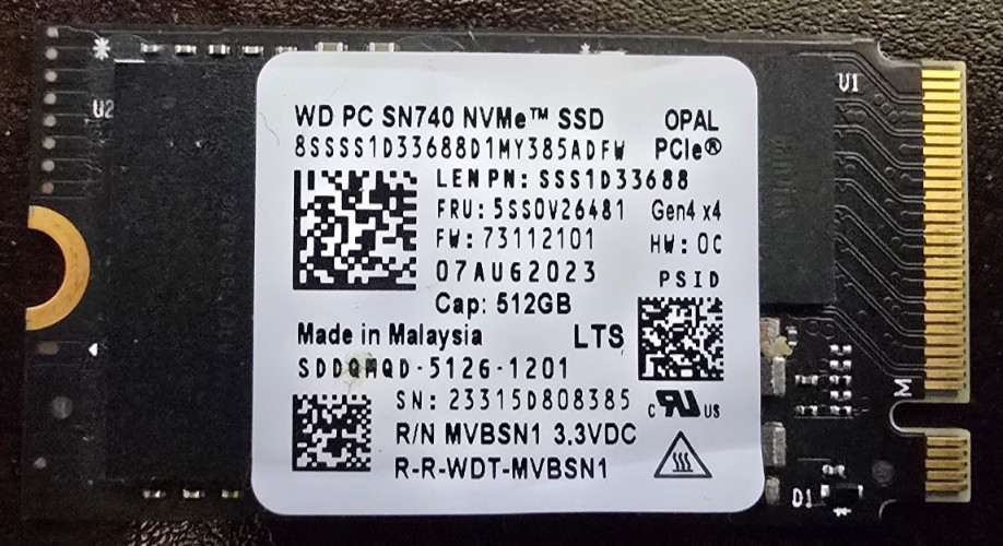 WD SN740 512GB M.2 2242 NVMe PCIe 4.0 SSD SDDQMQD-512G-1201 100% Health