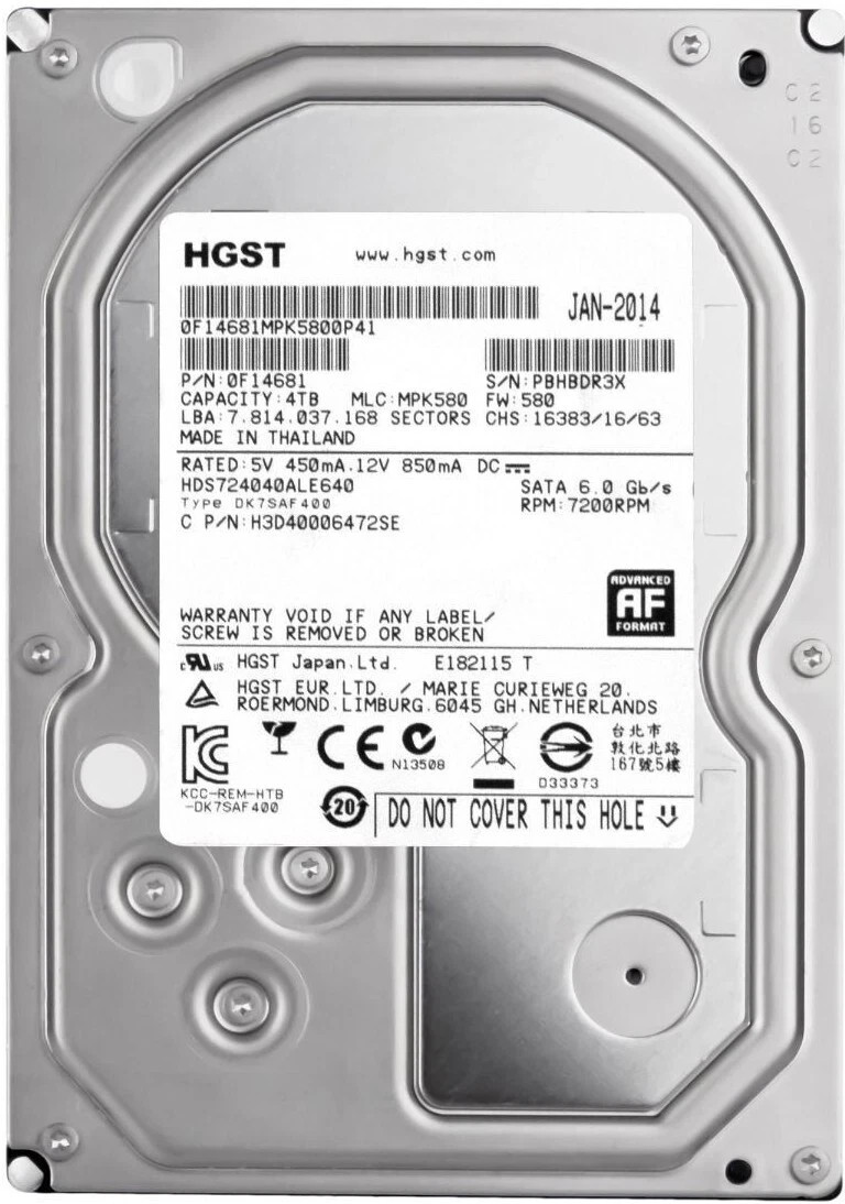HGST 4TB HDS724040ALE640 3.5" SATA CMR 7200RPM 64MB HDD - 100% Health - Open Box