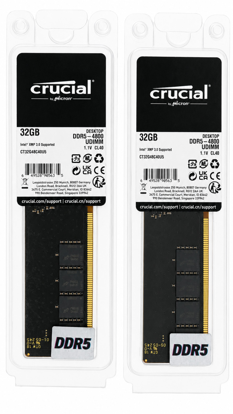 Crucial Micron 64GB (2x32GB)  DDR5-4800 RAM Memory UDIMM Desktop CT32G48C40U5