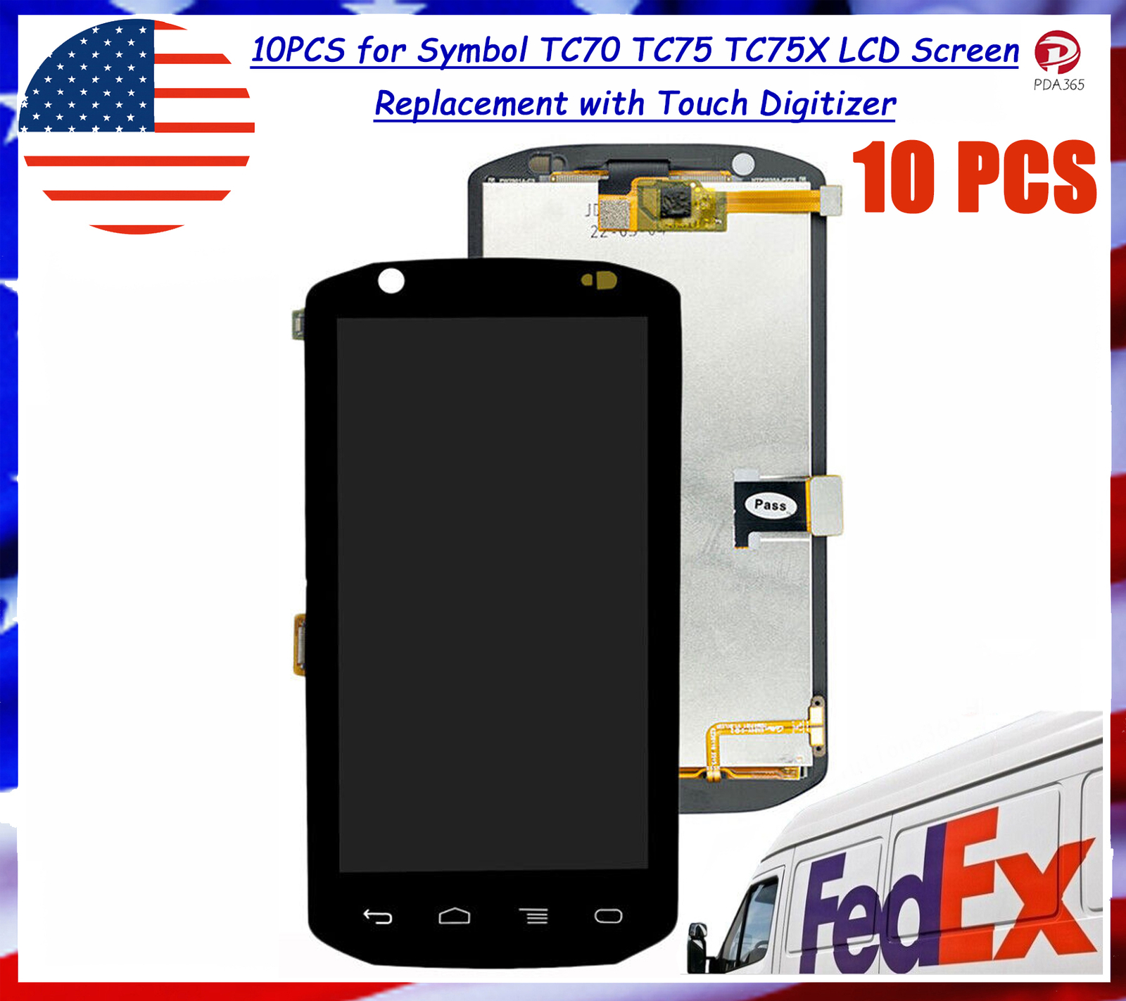 10PCS for Symbol TC70 TC75 TC75X LCD Screen Replacement with Touch Digitizer