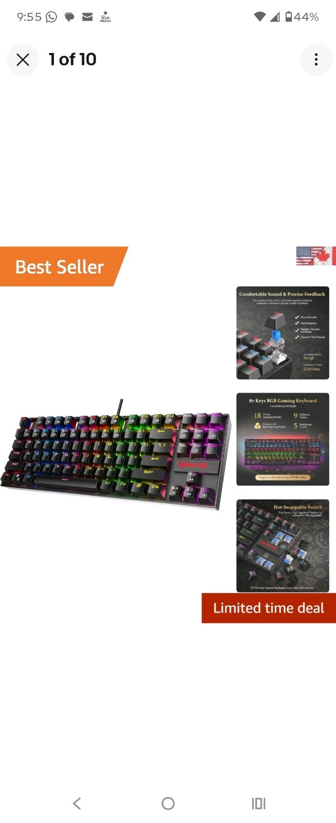 K552P Ergonomic Mechanical Keyboard - Hot-Swappable, Clicky Red Switches & RGB