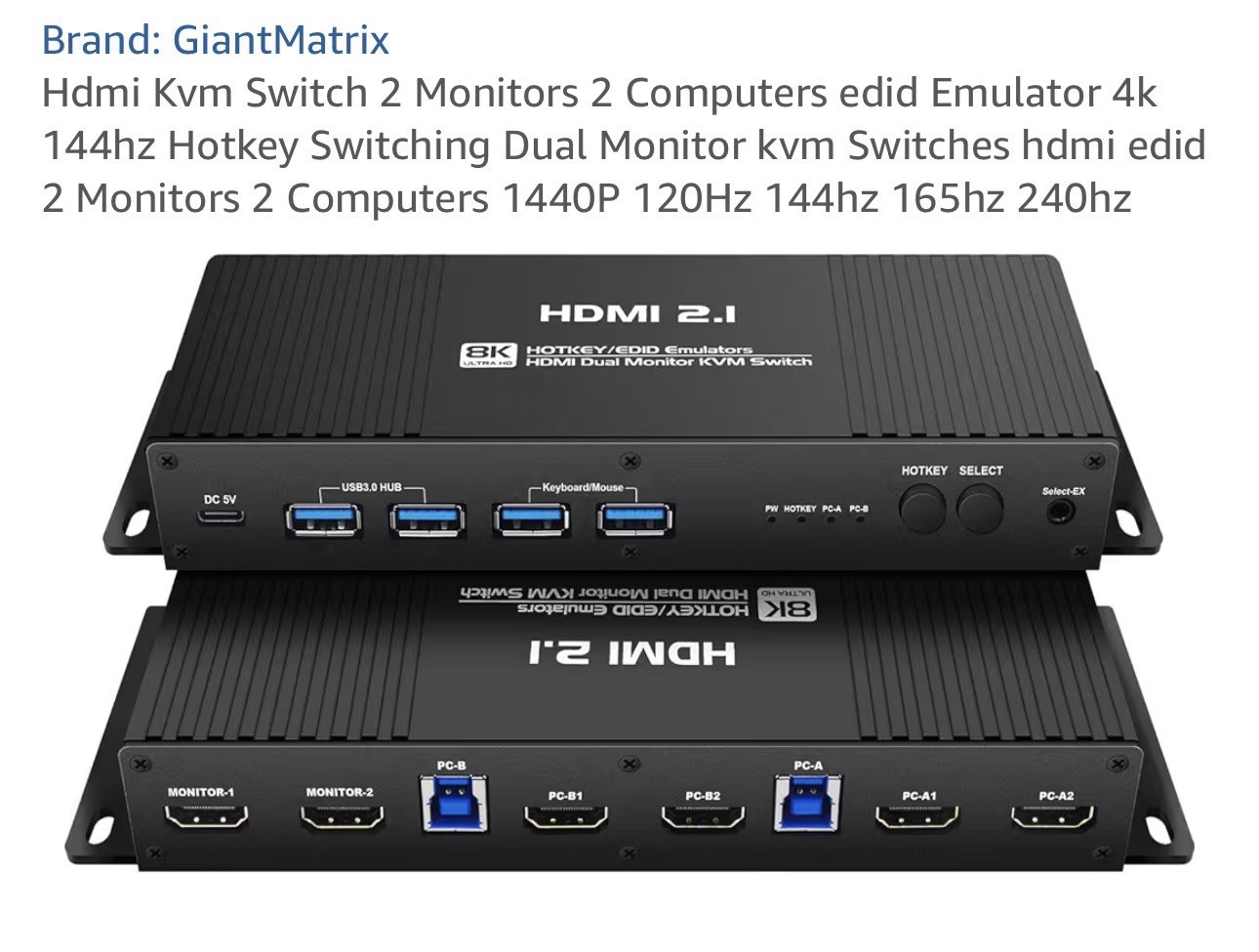 Hdmi Kvm Switch 2 Monitors 4 Computers 4K 60Hz EDID Emulator Hotkey Switching 