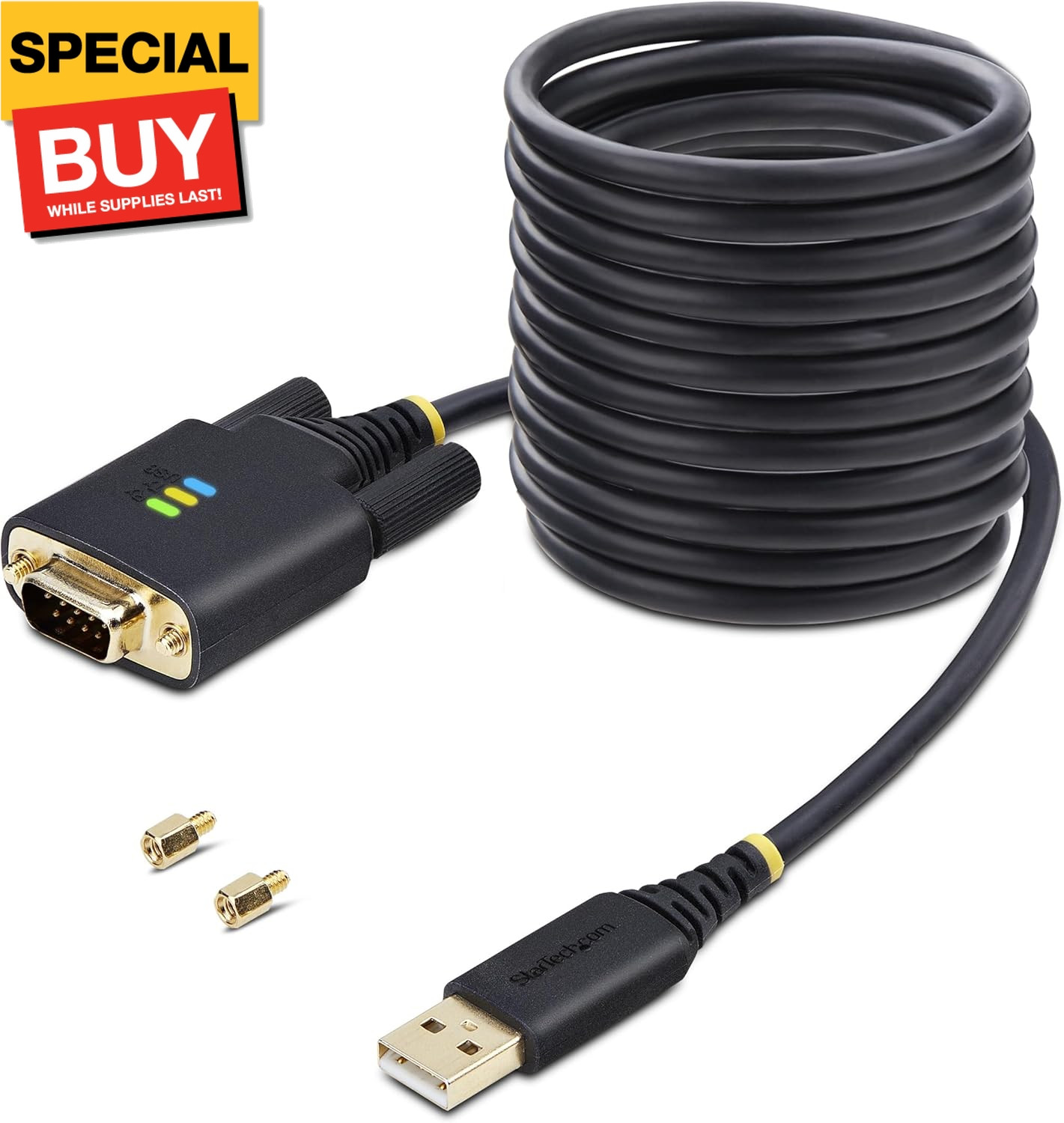 10ft/3m USB to Serial Adapter Cable, COM Retention, FTDI IC, USB-A to DB9 RS232,