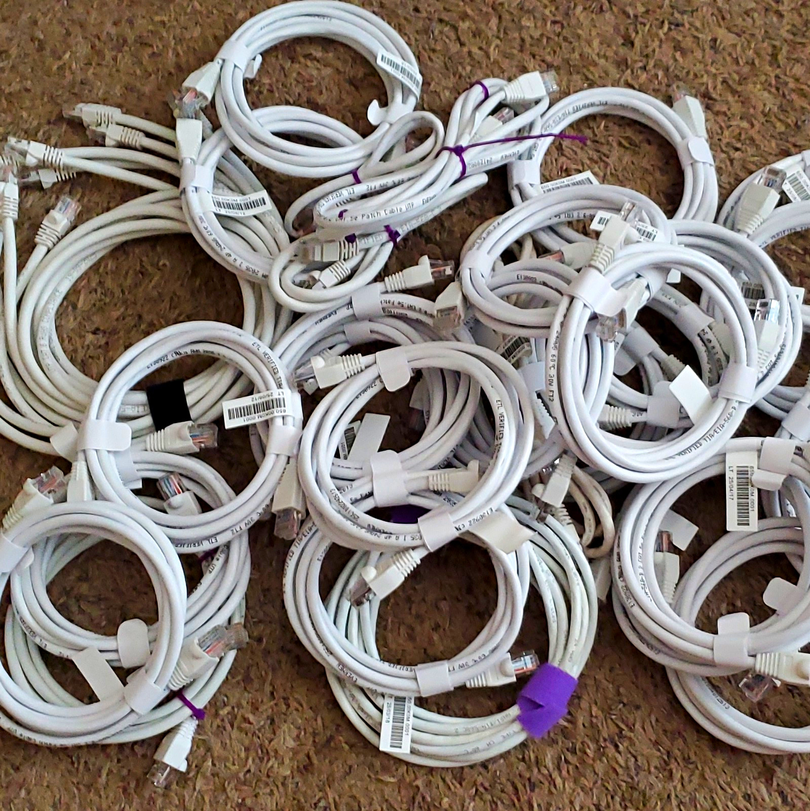 Lot of White Ethernet Patch Cables Cat5e RJ-45 Network Patch Cords 35 Total 5'ft