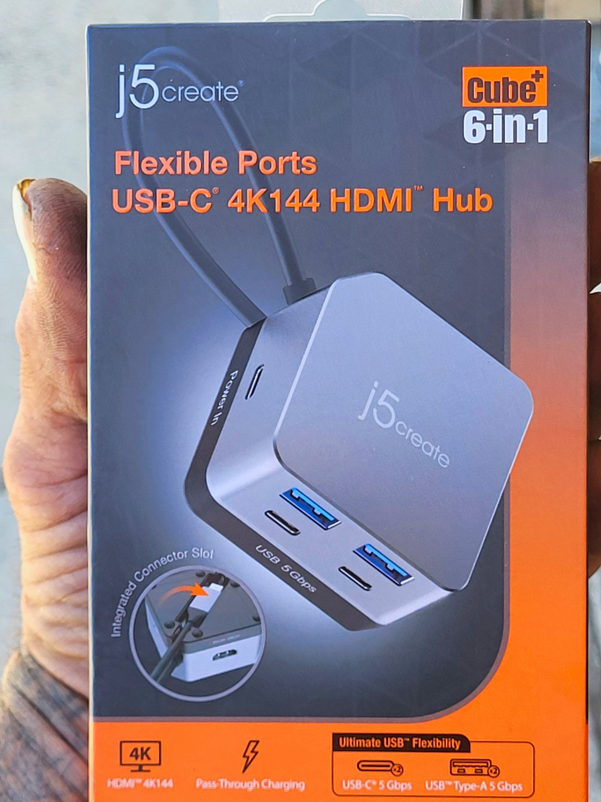 j5create JCD361 Cube+ 6-in-1 USB-C Hub 4K144 HDMI USB-A Portable 28cm Gray