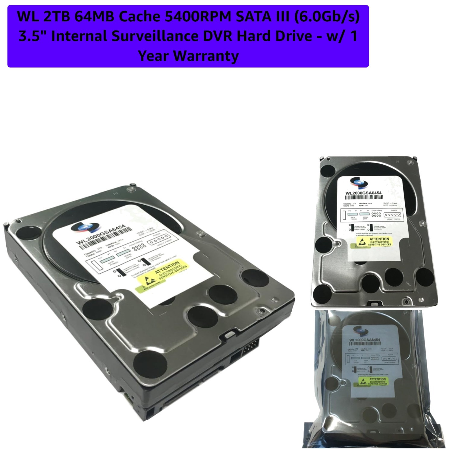 WL 2TB 64MB Cache 5400RPM SATA III 6.0Gb/s 3.5" Internal Surveillance DVR Har...