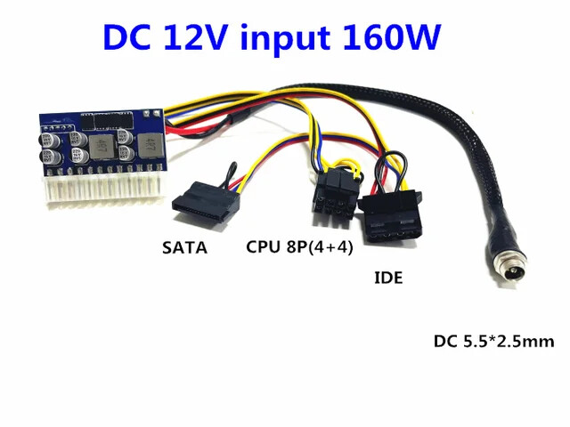 High quality DC-ATX-160W 12V 6pin male input dc-atx Peak PSU Pico ATX Switch T