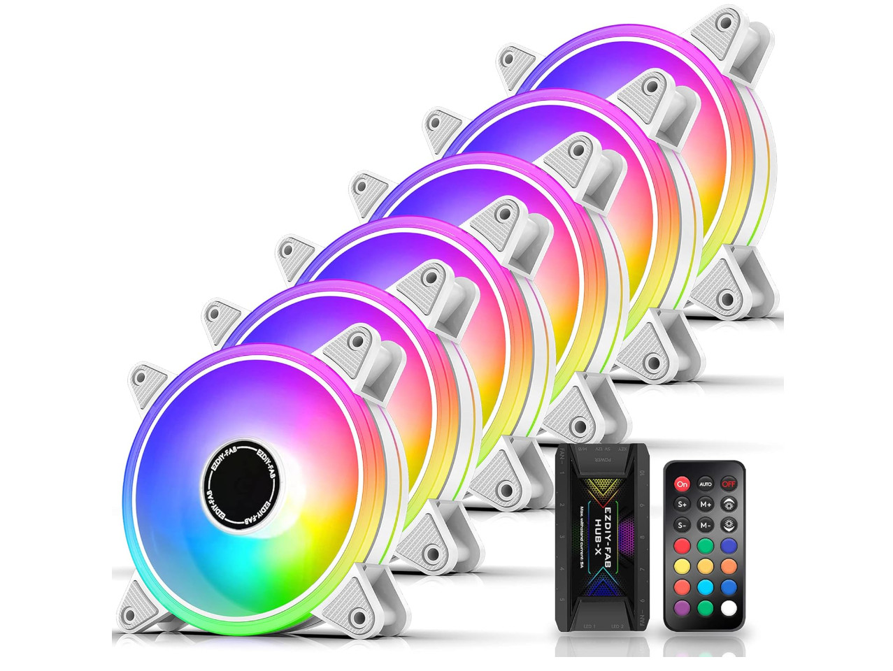 EZDIY-FAB White Moonlight 120mm RGB Case Fan with Fan Hub X and Remote,Motherboa