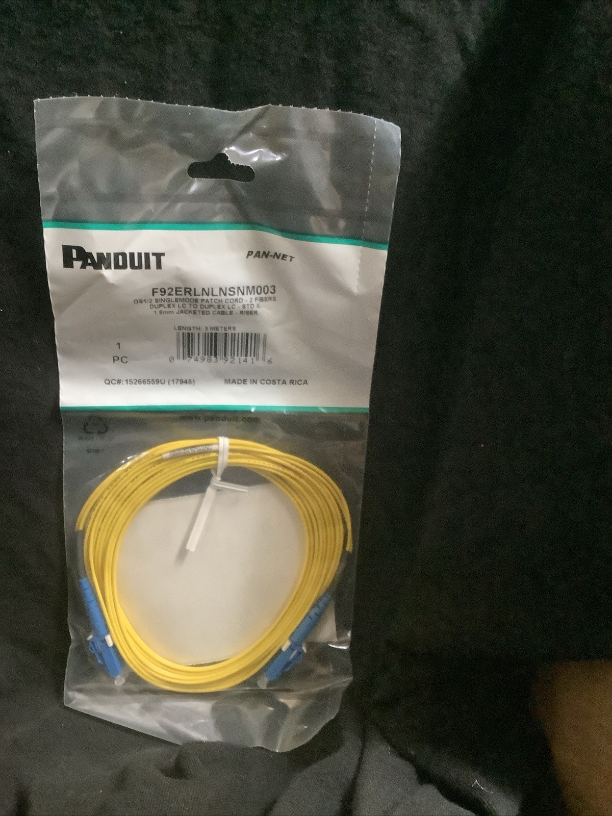 Panduit F92ERLNLNSNM003 SMF Singlemode Fiber LC /LC duplex patch 3 Meter cable