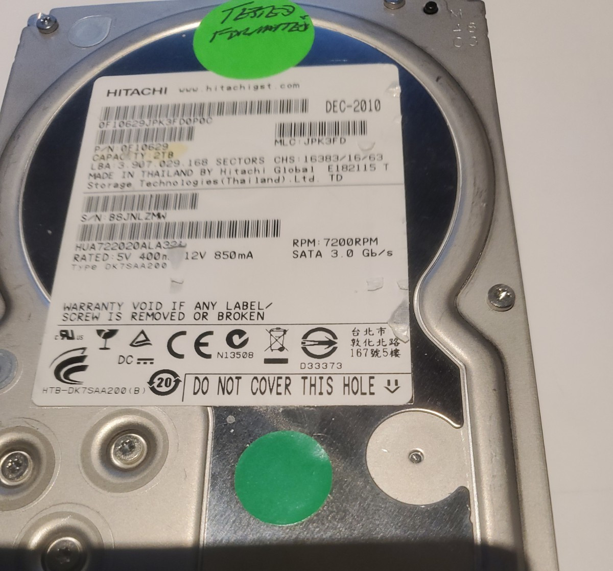 HITACHI HUA722020ALA331 2TB 7200RPM SATA 3.5'' HDD   Tested & Formatted