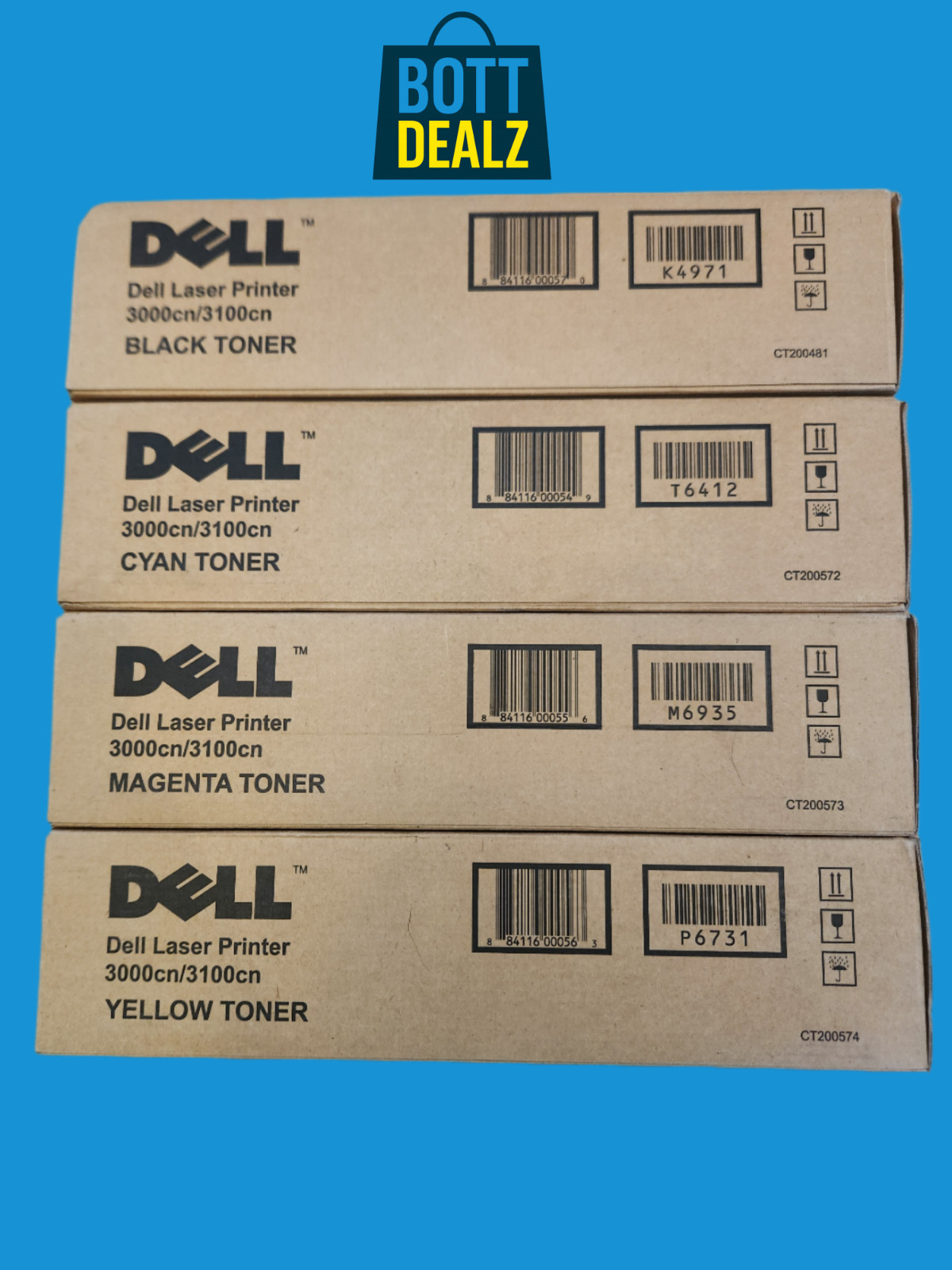 Genuine Dell Toner Set K4971 T6412 M6935 P6731 – 3000CN 3100CN OEM Sealed Boxes