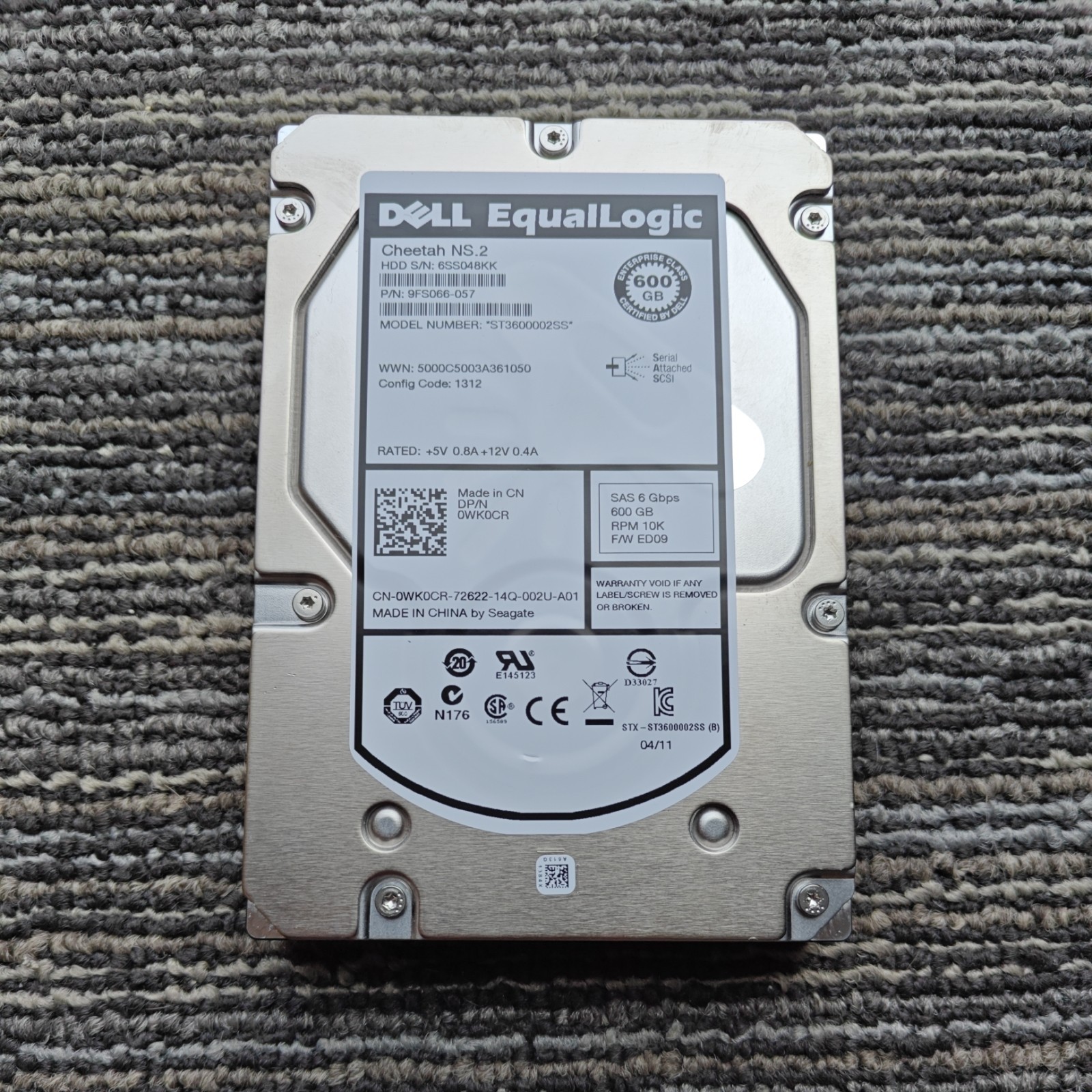 Dell EqualLogic Cheetah NS.2 ST3600002SS Dell 600GB 10K 6G 3.5" SAS HDD