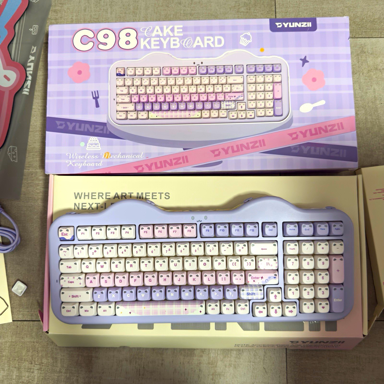 YUNZII C98 Cake Wireless Mechanical Keyboard English QWERTY - Purple/Pink/White