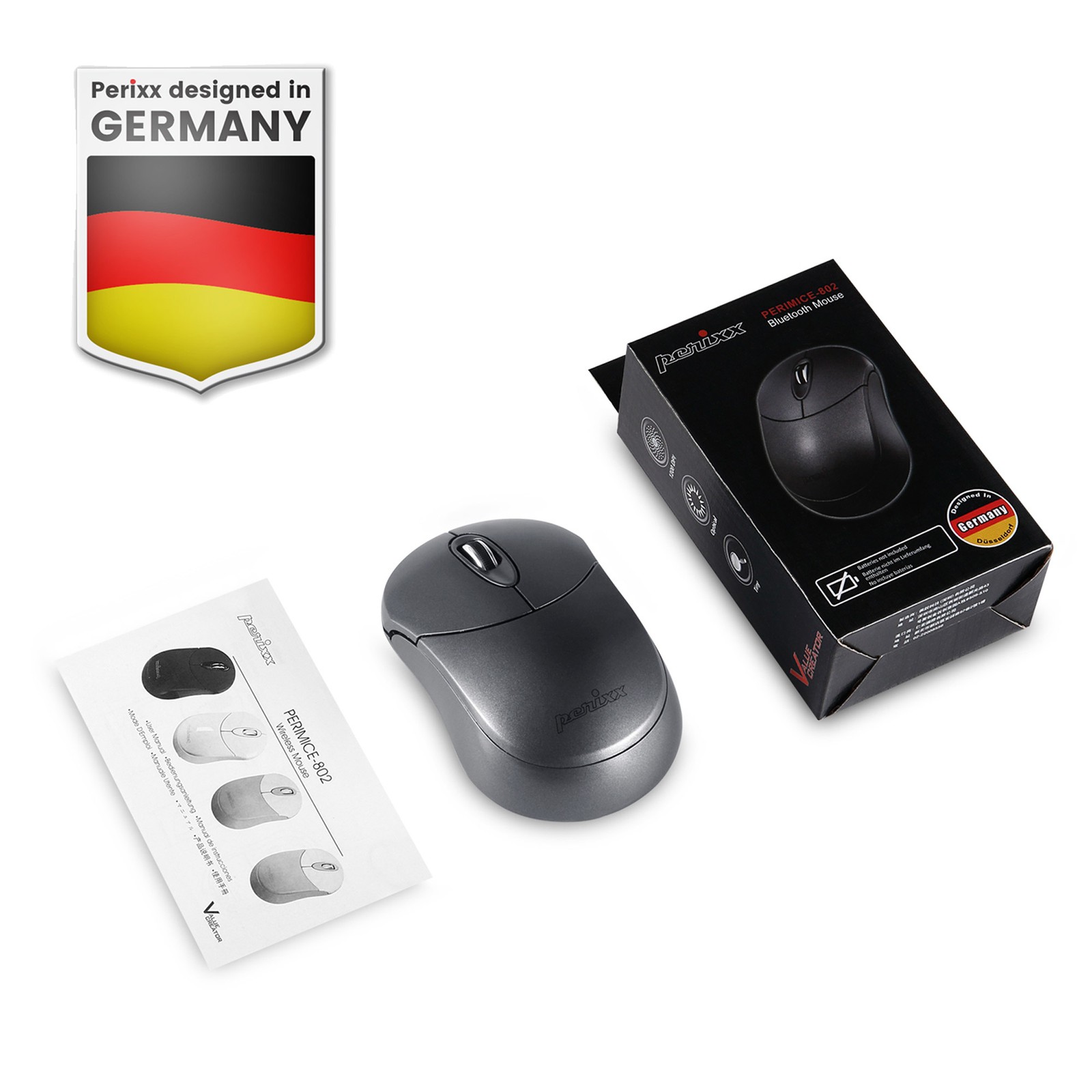 Perixx PERIMICE-802IN Mouse Ambidextrous RF Wireless+ Bluetooth Optical - ~D~