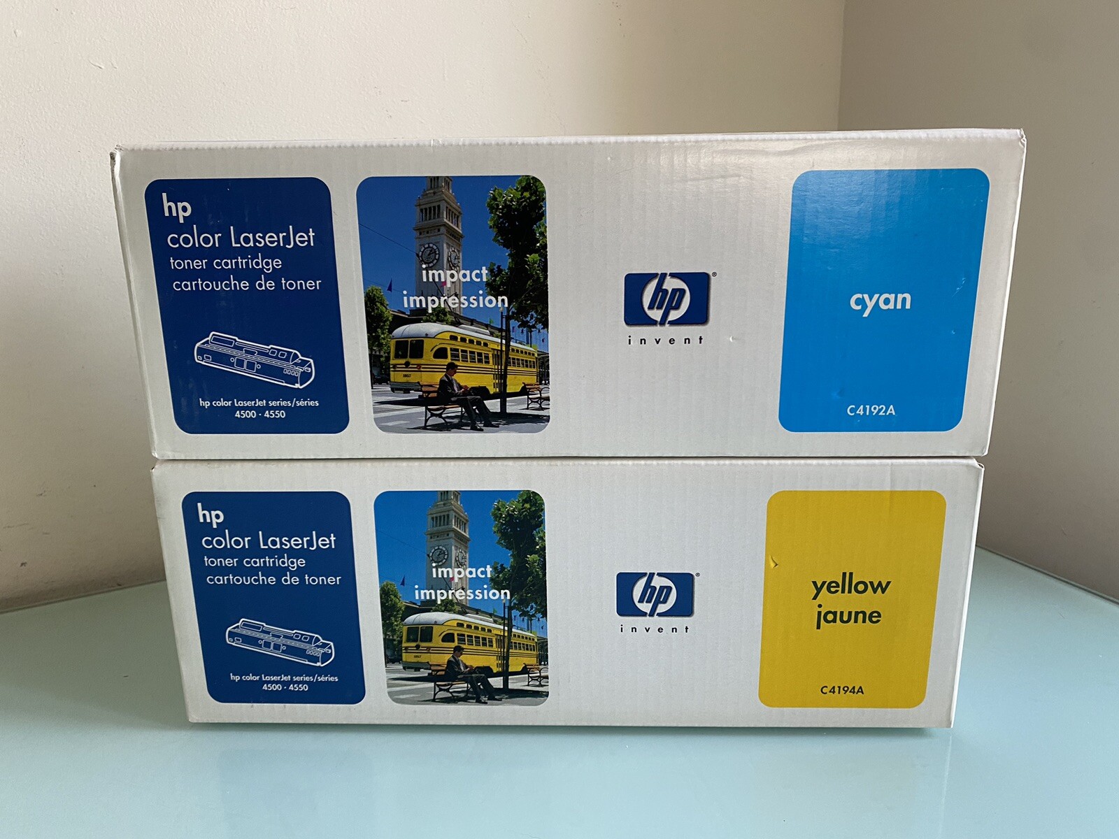 Two Brand New HP C4192A LaserJet Toner Cartridges Yellow & Cyan