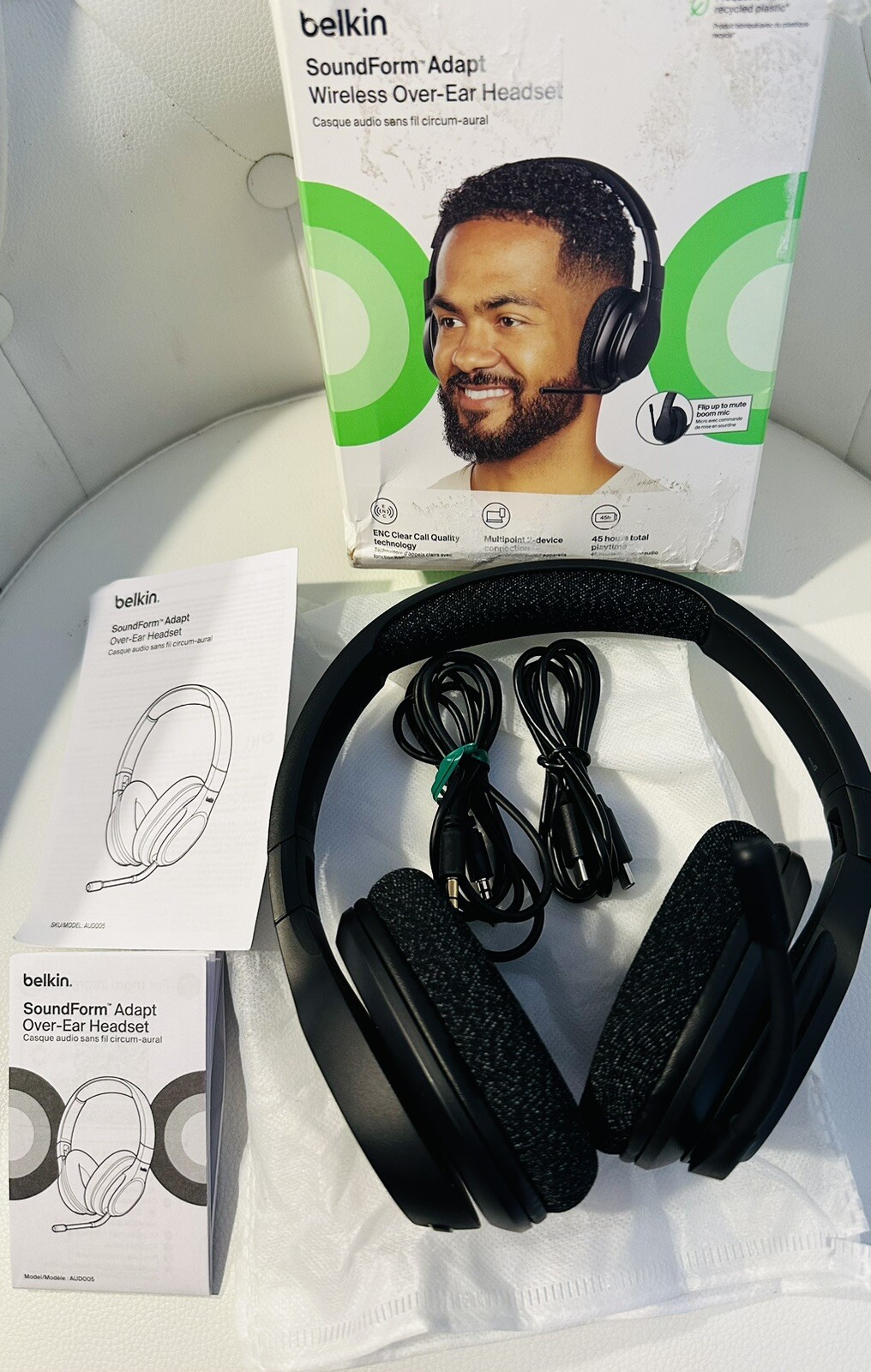 Belkin - SoundForm Adapt Wireless Over-Ear Headset for Work, Play, & Travel w...