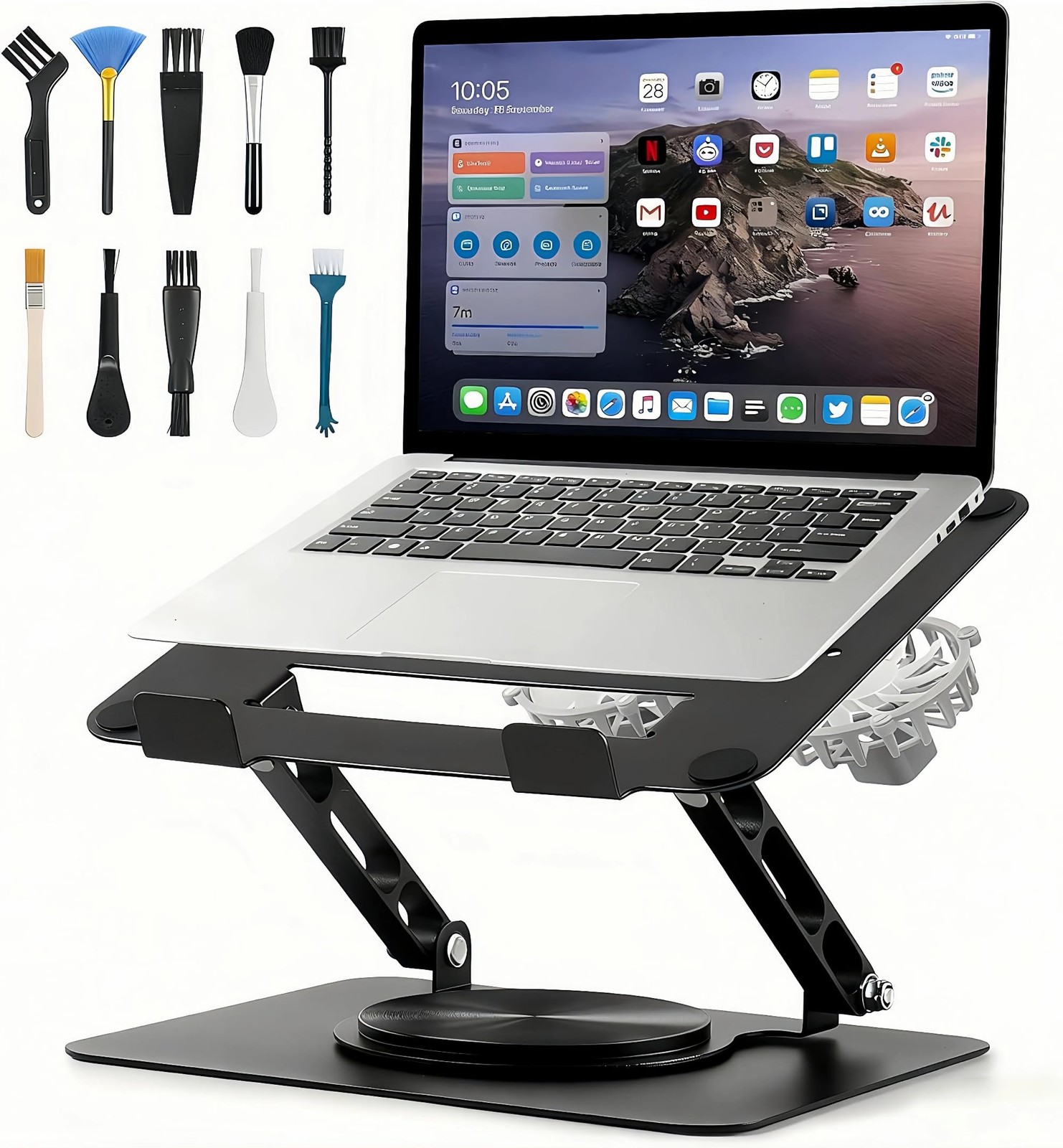 Carbon Steel Laptop Cooling Stand 2 Fans 360 Rotating Fits 1017.3 Inch