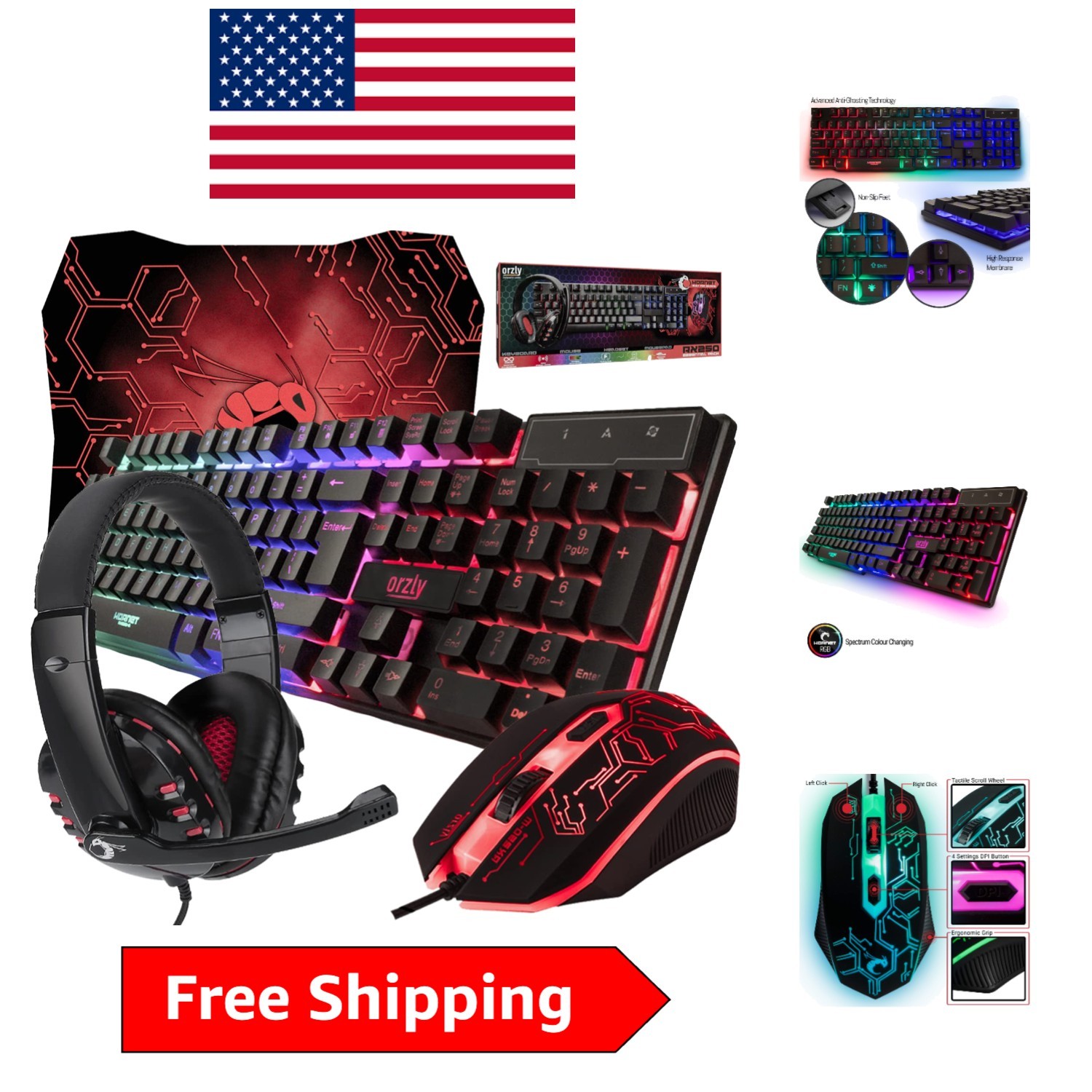 Complete Gaming Setup: RX-250 Wired RGB Keyboard, Mouse, Headset & Mousepad