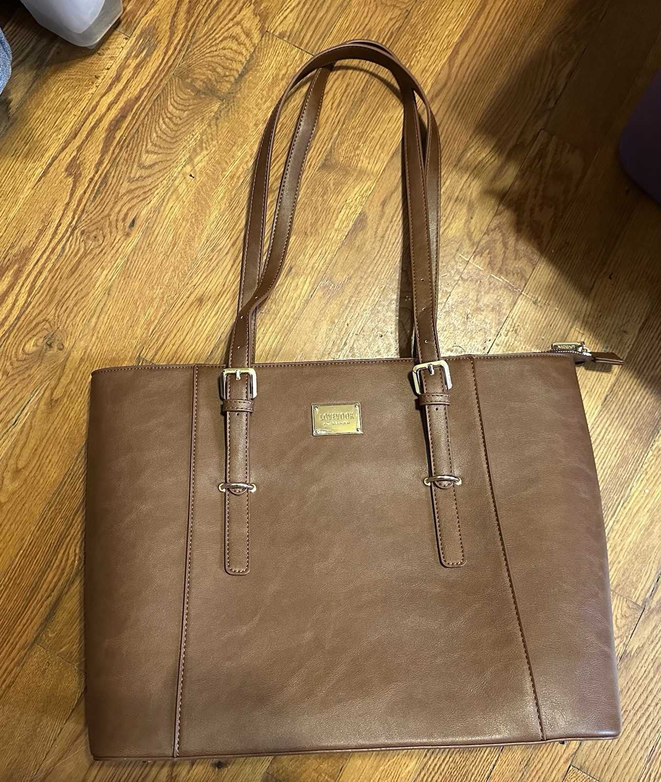 LoveVook Large Tote Bag Laptop Bag Brown Durable PU Leather Briefcase