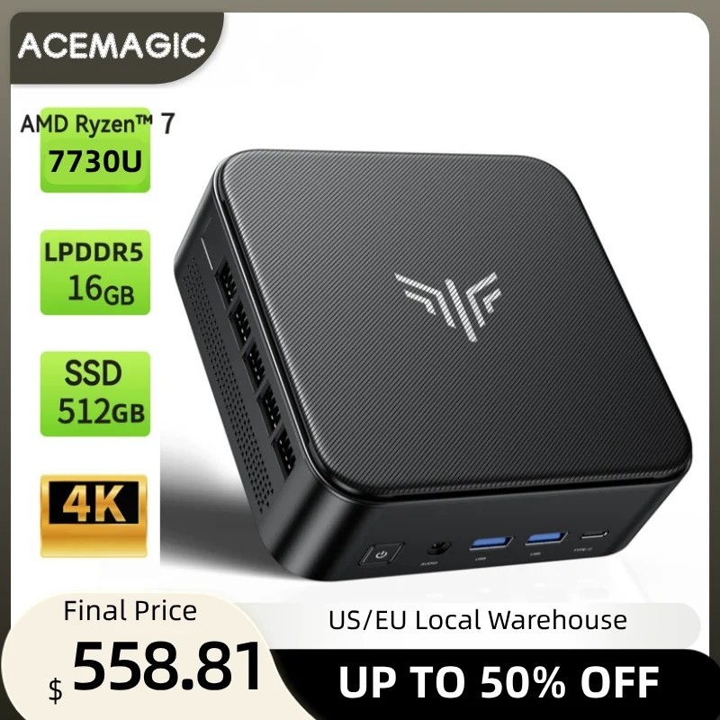 ACEMAGIC Mini PC Ryzen 7 7735HS 16GB RAM 512GB SSD for Gaming, Work, Video