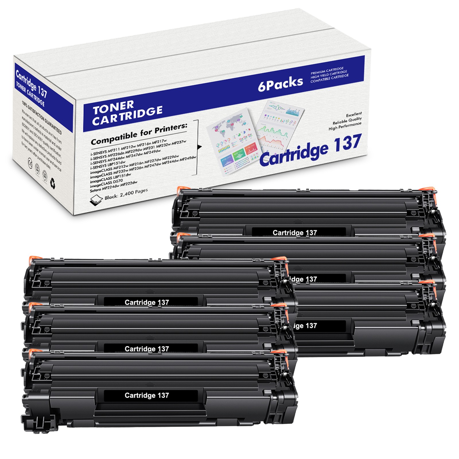 6PK CRG137 Toner Cartridge for Canon 137 ImageClass LBP151dw MF236n MF247dw