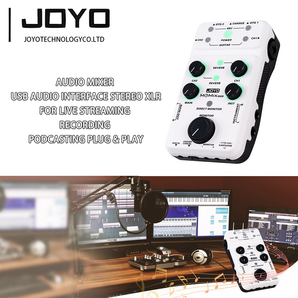 JOYO Audio Mixer USB Audio Interface Stereo XLR+48V Phantom Power Mixer for Live
