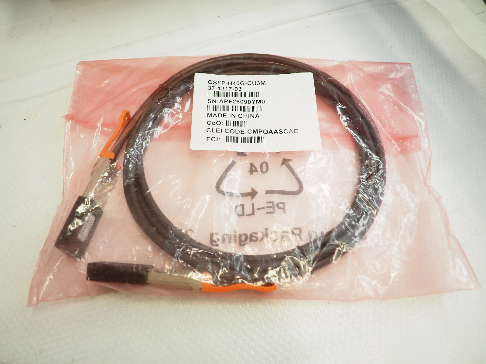 Cisco QSFP-H40G-CU3M 37-1317-03 CMPQAASCAC Passive Copper Direct-Attach Cable 3M