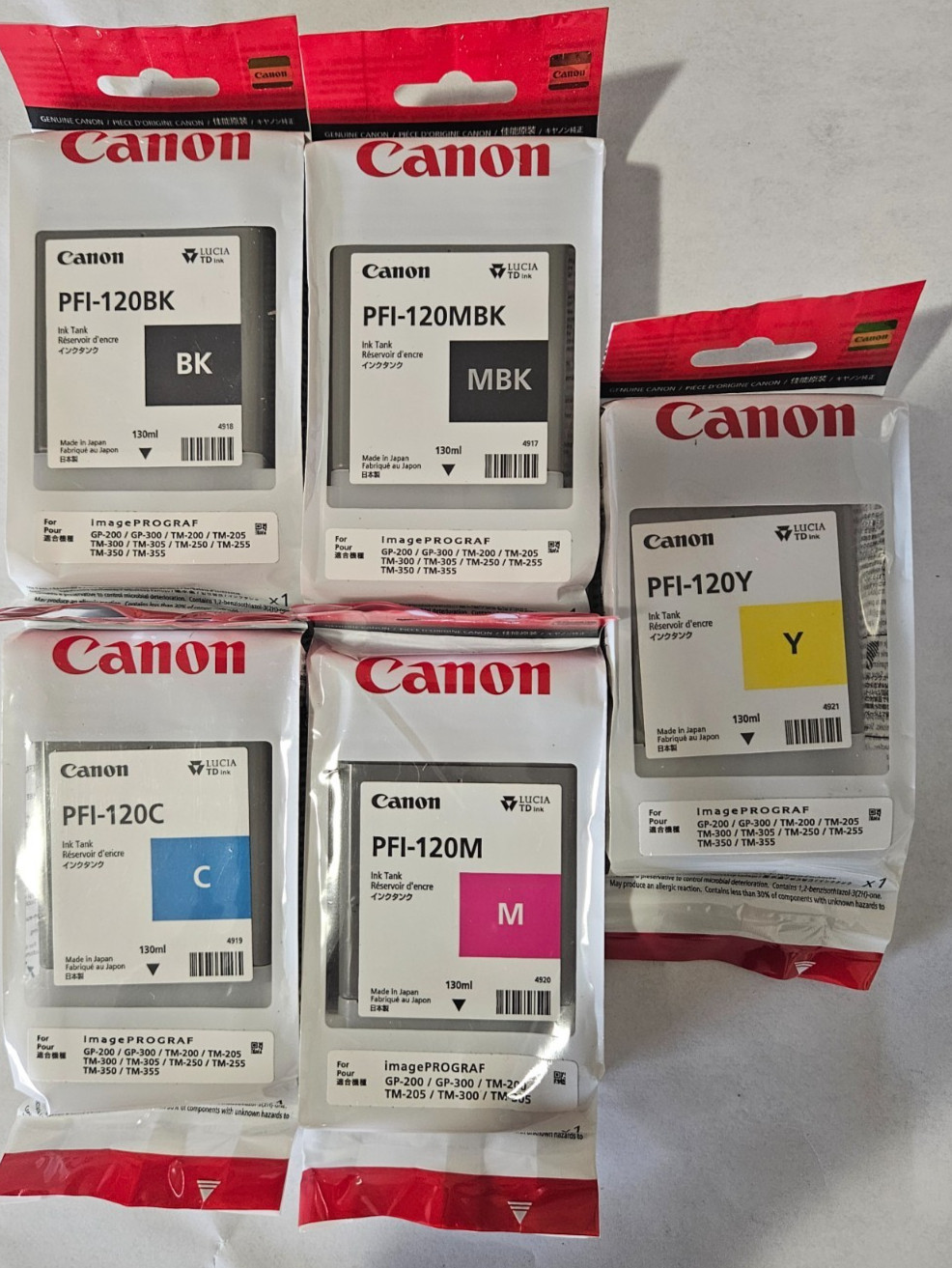 5 x Original Canon TM-200 TM-205 TM-300 TM-305 GP-200 / PFI-120 INK exp. 2029