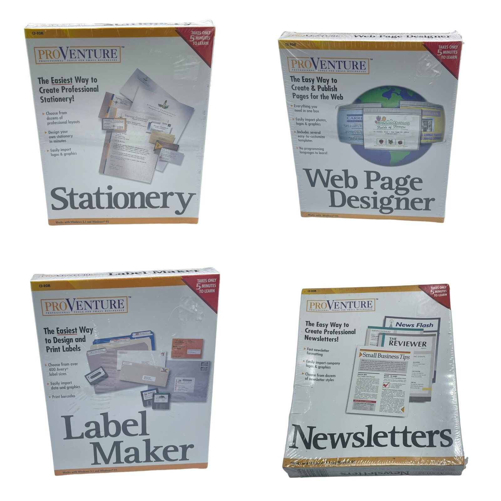 Lot of 4 Pro Venture Windows 95 PC CD-ROM Vintage Software Web page Newsletters