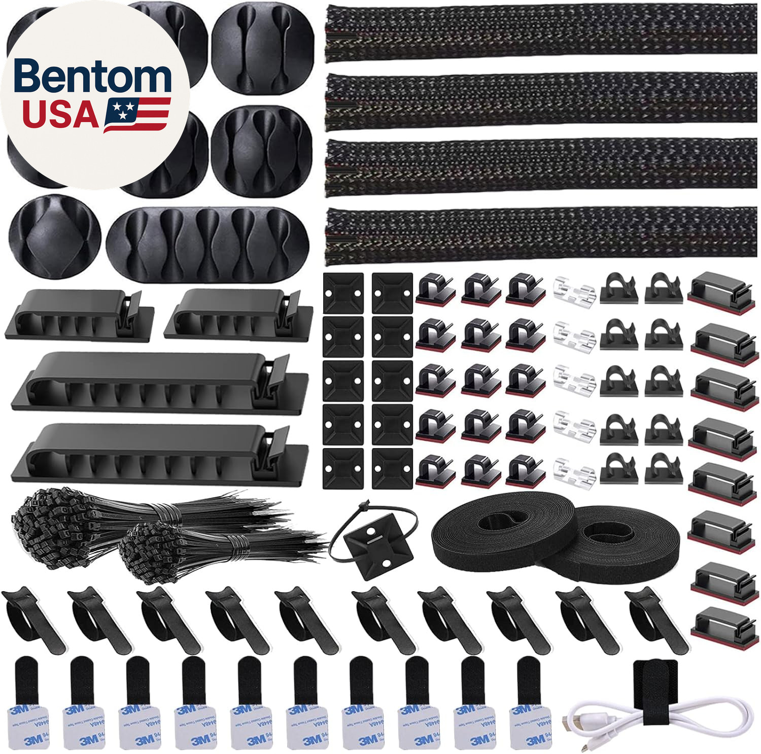 311Pcs Cable Management Organizer Kit 4 Cable Sleeve Split,53Cable Clips 12Cord