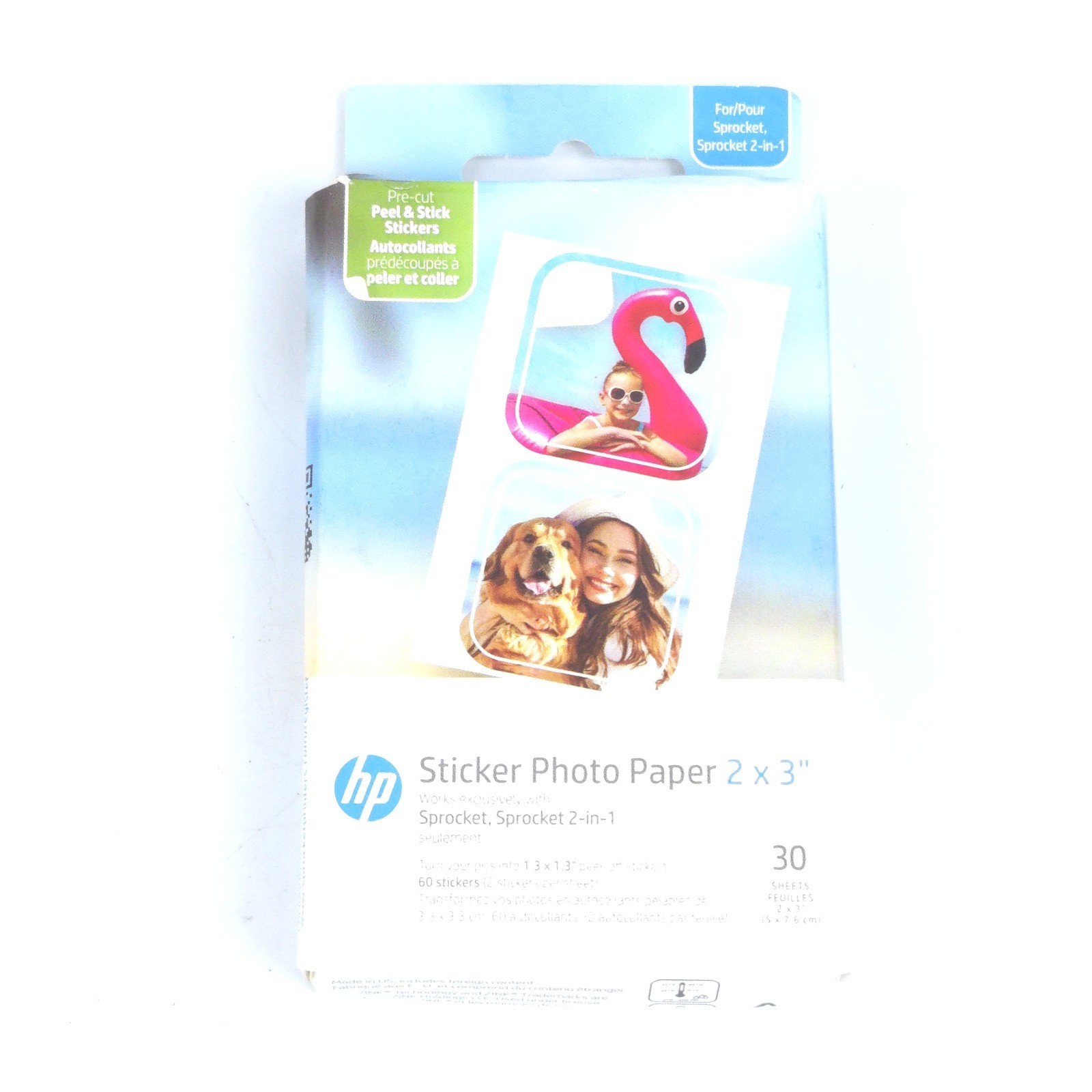 HP Sprocket 2x3” Premium Zink Pre-Cut Sticker Photo Paper, 30 Sheets