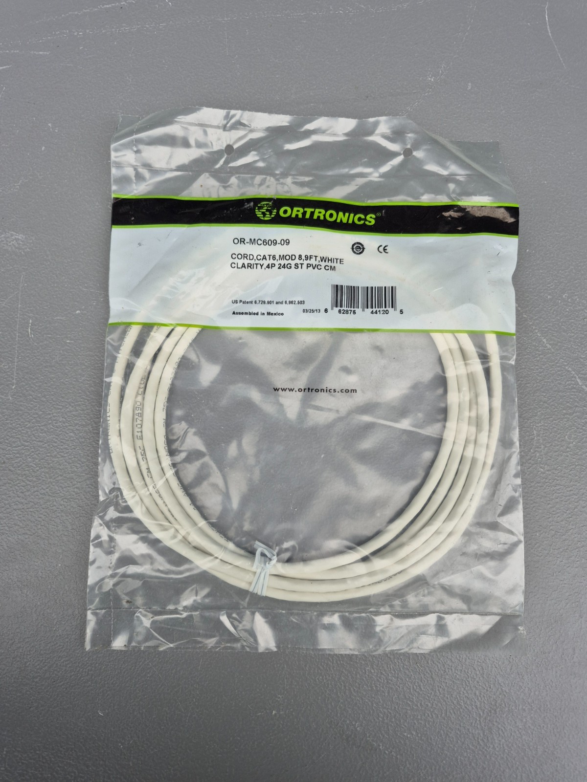 Brand New Ortronics Clarity 9ft White Cat 6 Patch Cable OR-MC609-09