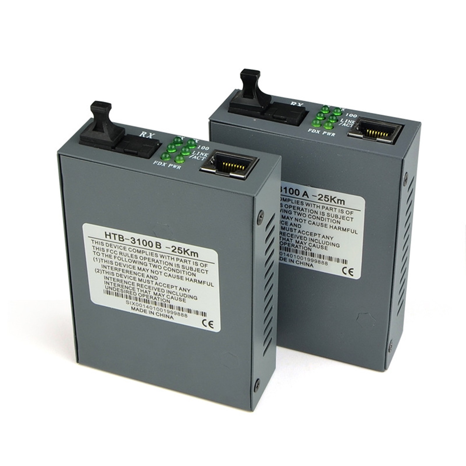 2pcs 25KM Fiber Media Converter 10/100M SM Single Fiber SC Port