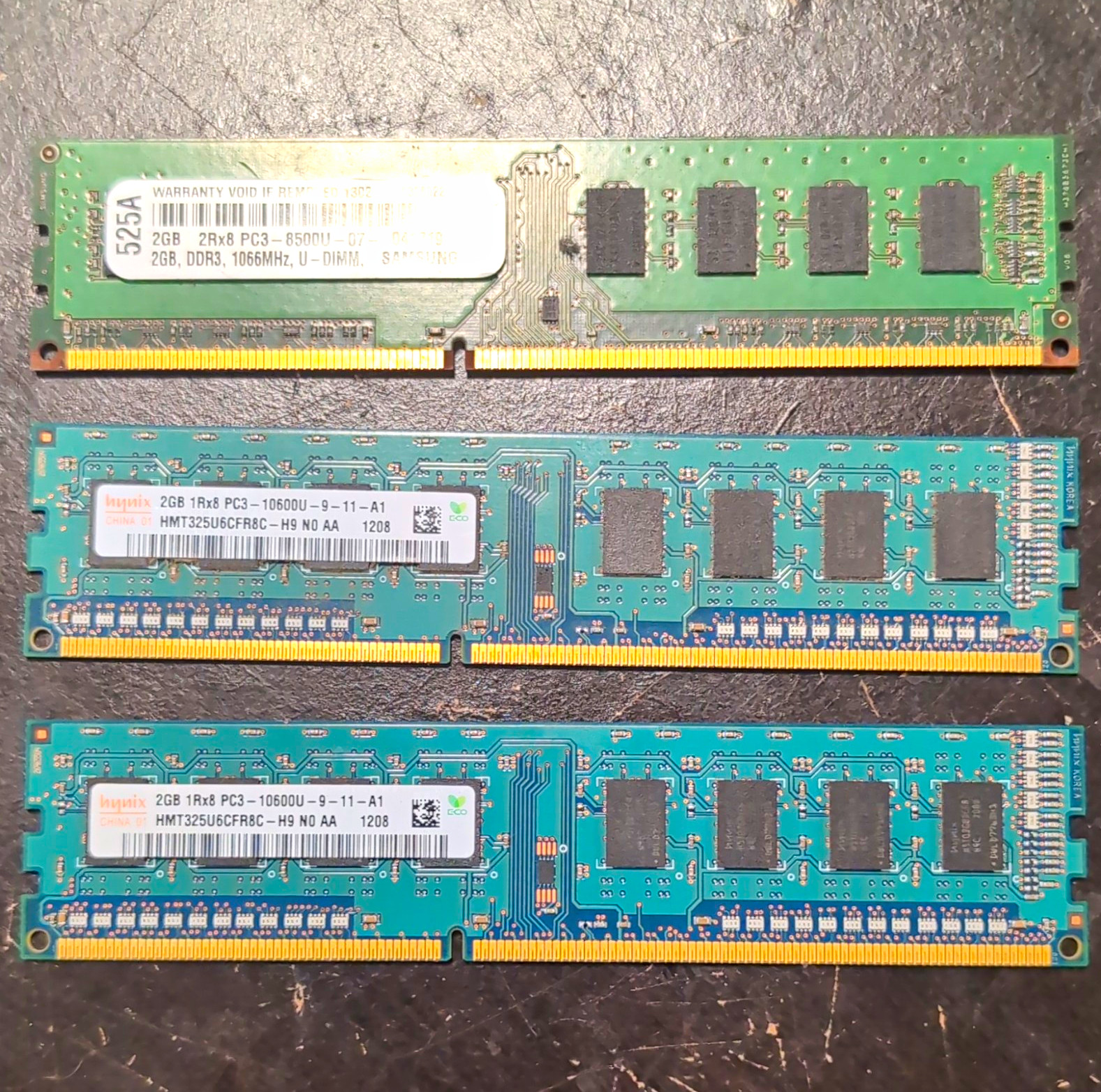 Mixed Brands 6GB (3x2GB) DDR3 240-Pin UDIMM PC3-8500U/PC3-10600U