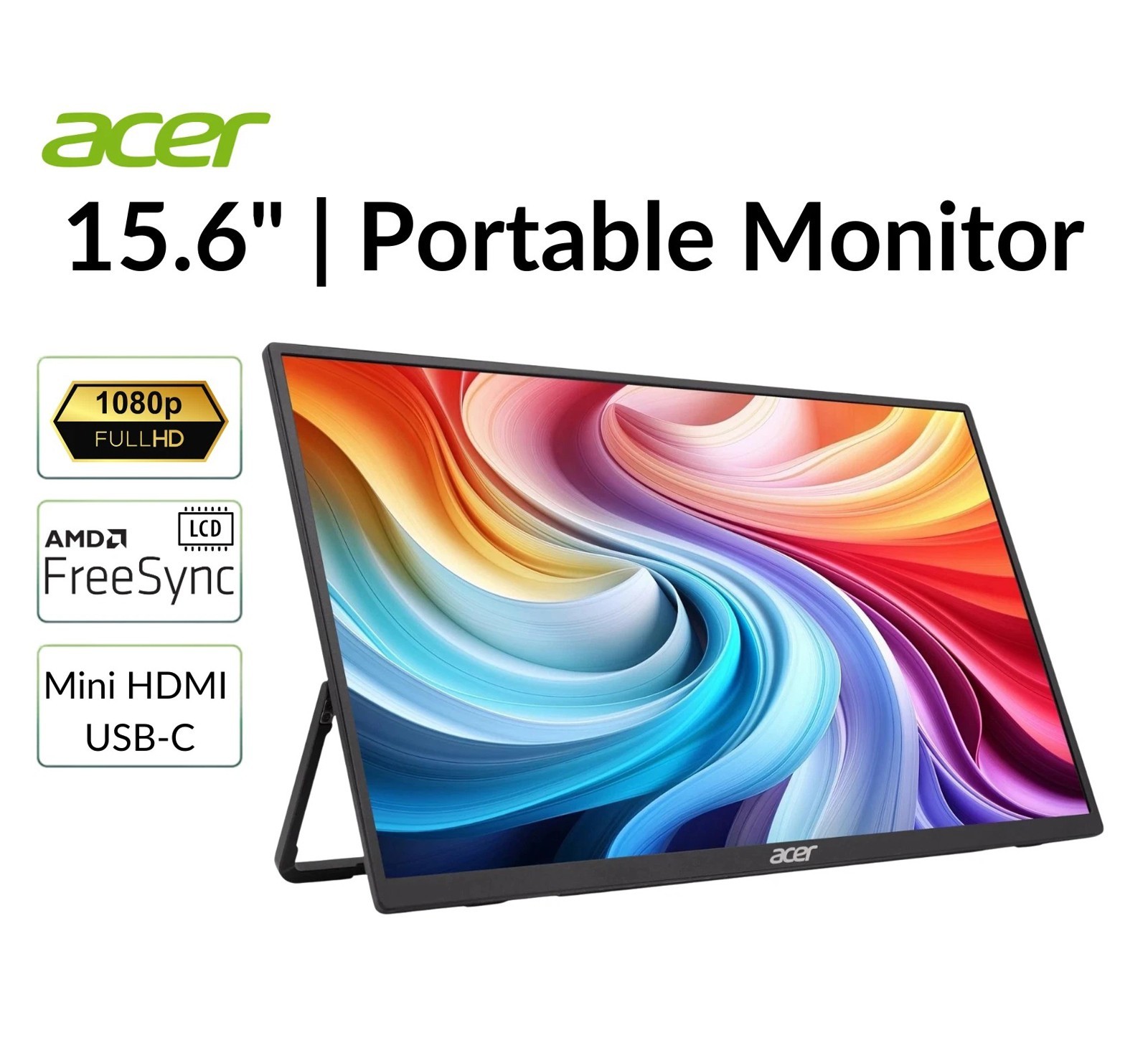 Acer PM161Q 15.6in Portable Monitor 1920x1080 250Nit 60Hz 5ms Refurbished