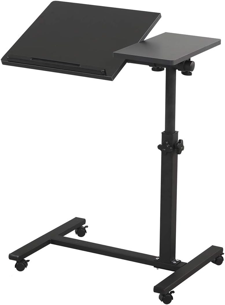 TigerDad Overbed Bedside Desk Mobile Rolling Laptop Stand Tilting Overbed Tab...