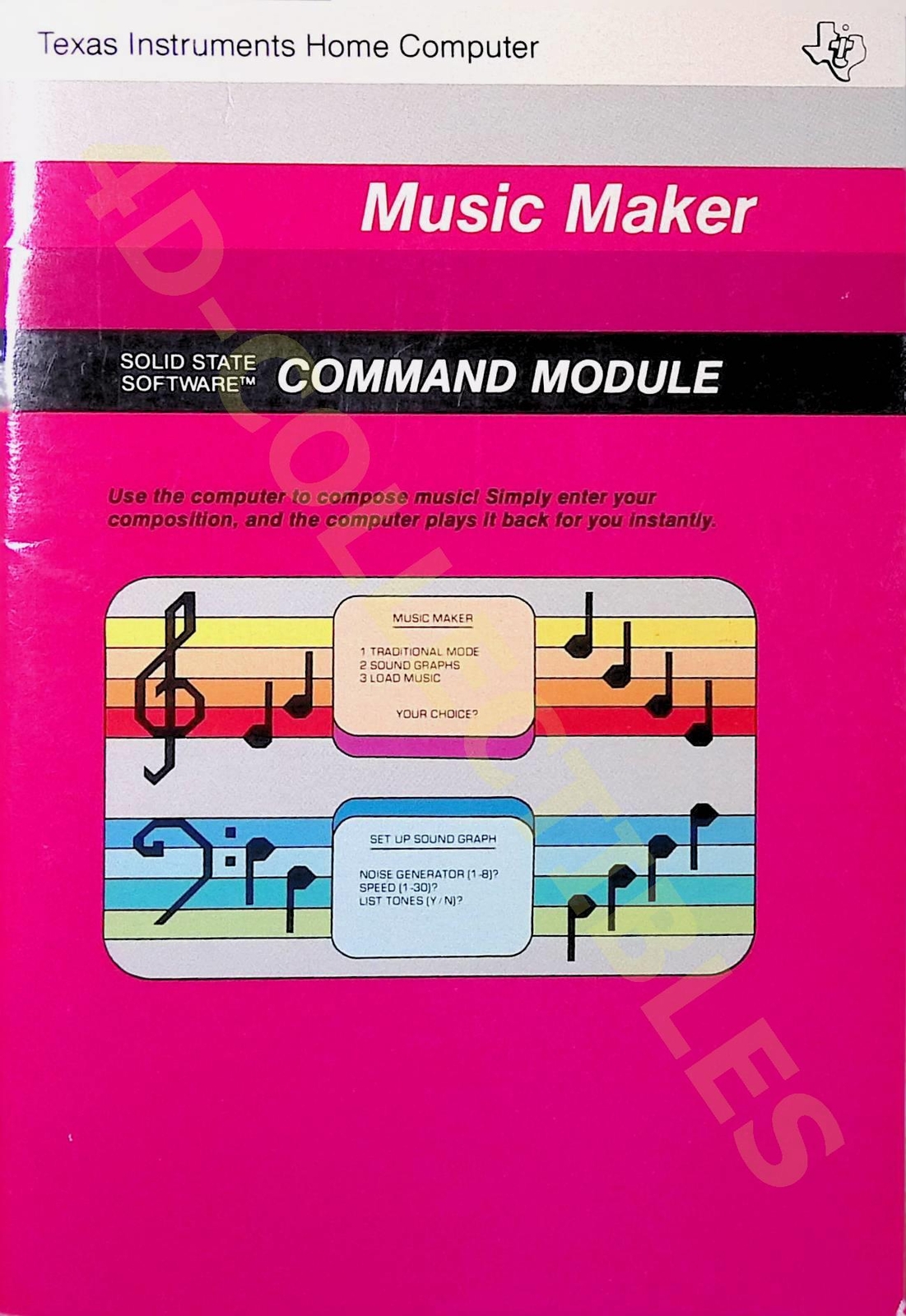 Vintage Texas Instruments Home Computer Instruction Manual Music Maker 1980