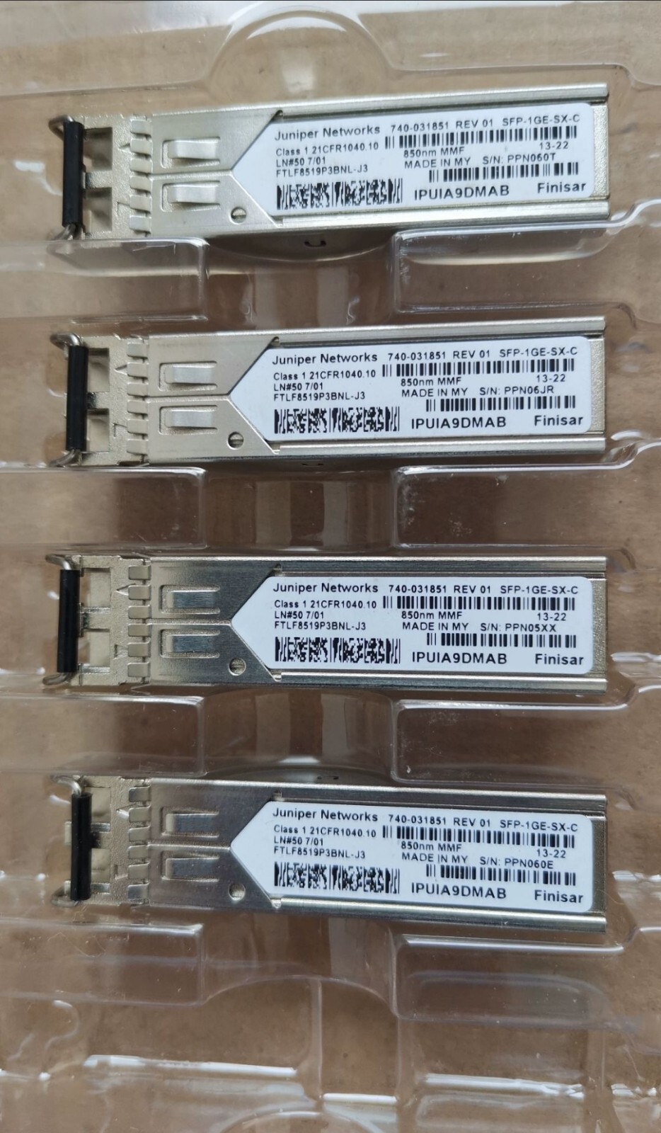 Lot of 4 Juniper 740-031851 1GB Base-SX LC Duplex SFP+ Transceiver SFP-1GE-SX-C