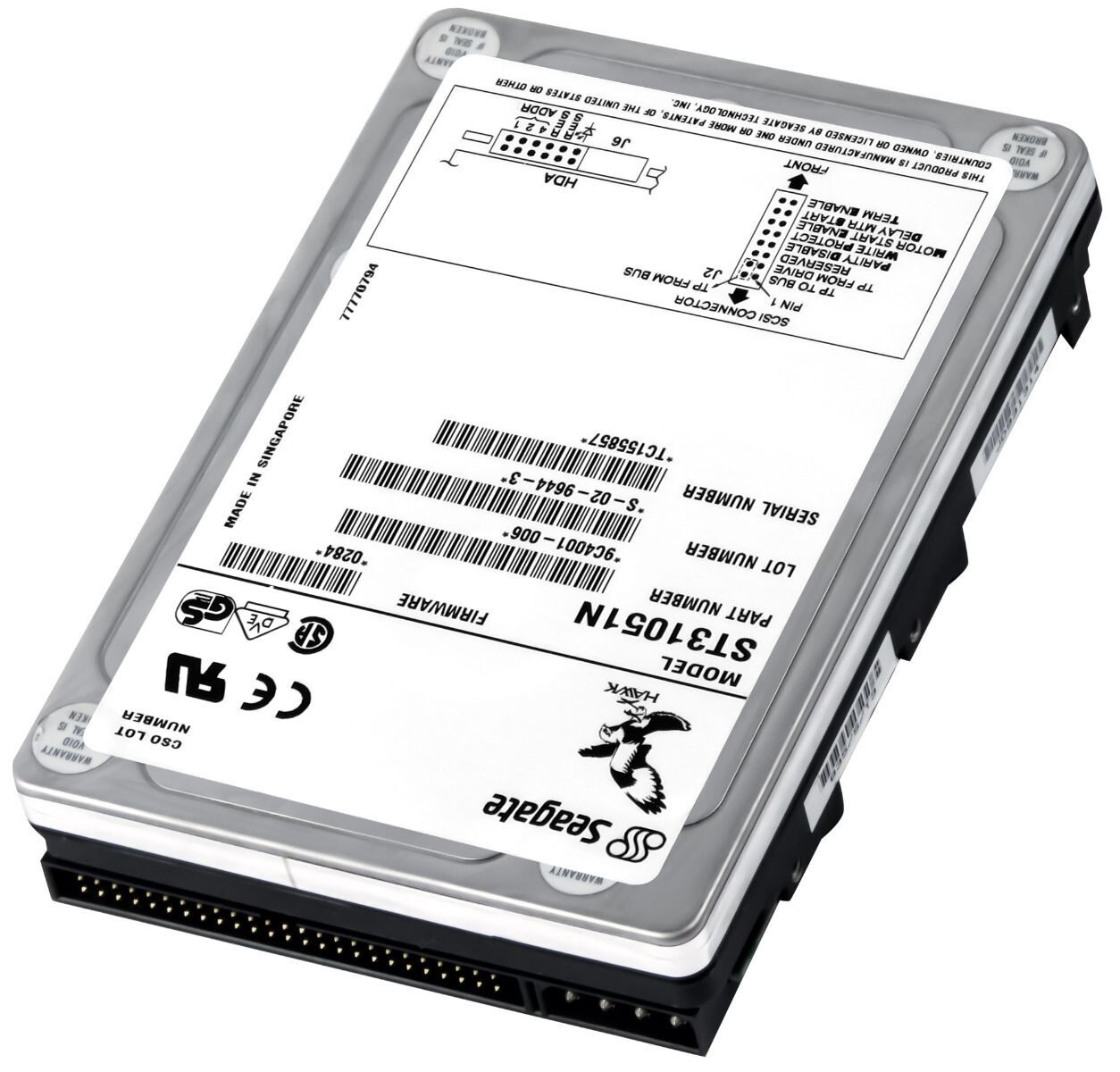 HARD DRIVE SEAGATE HAWK 2XL ST31051N 1.06GB 5400RPM 50-PIN SCSI 3.5"