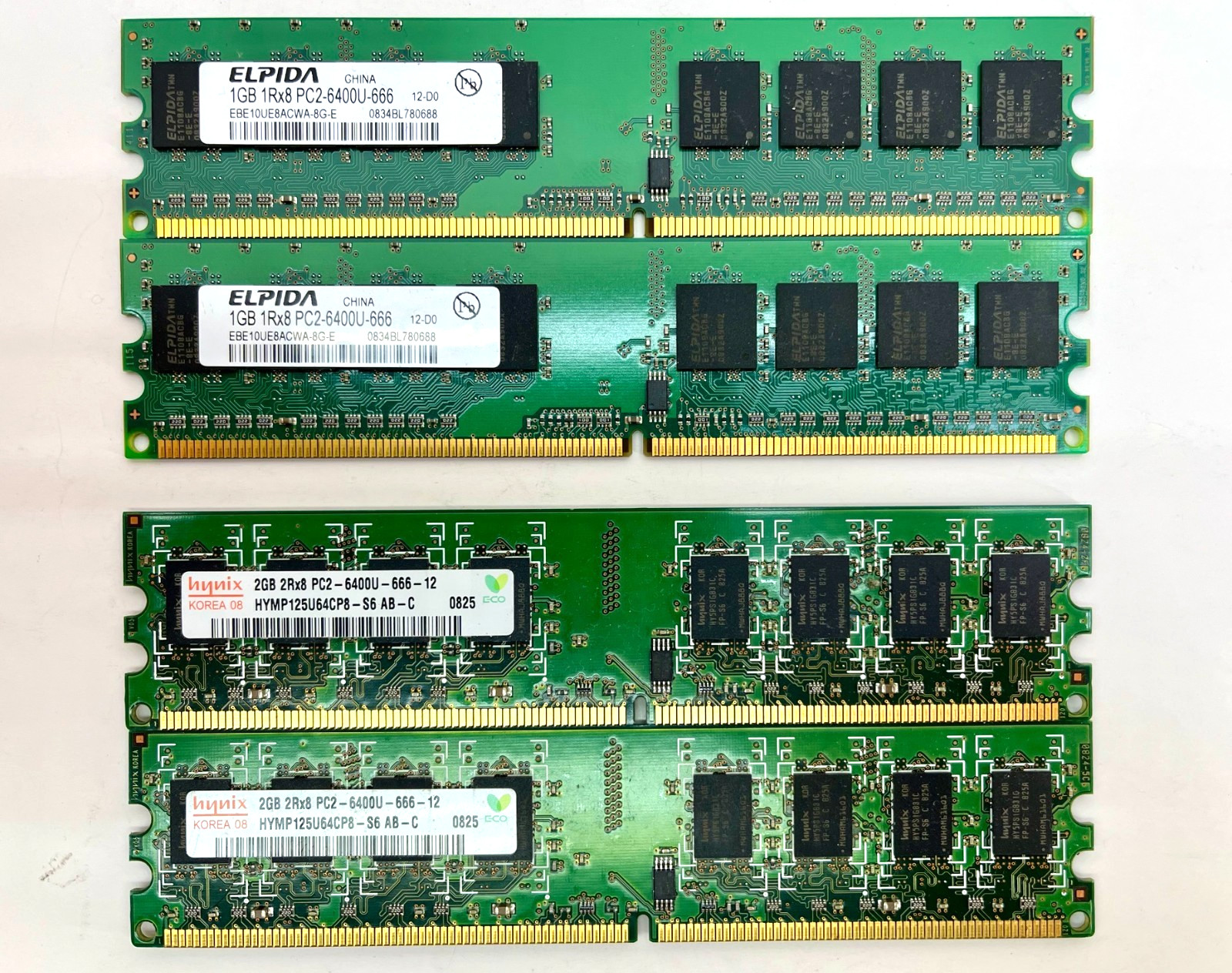 6GB Kit (2x1GB) (2x2GB) PC2-6400U-666 DDR2 SDRAM - ELPIDA and HYNIX