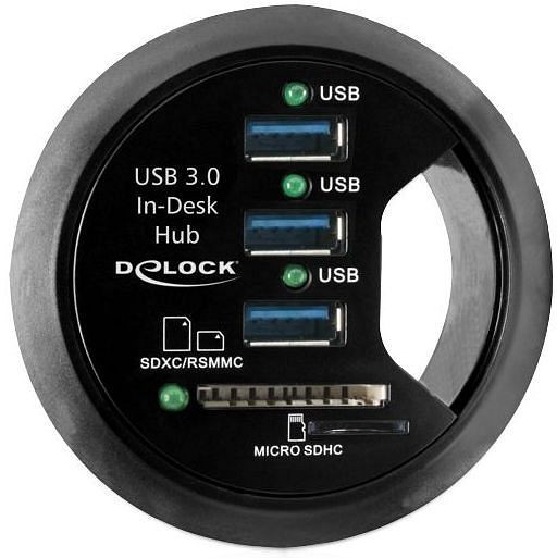 Delock 61991 In-Desk Hub 3 Port USB 3.0 + 2 Slot SD Card Reader