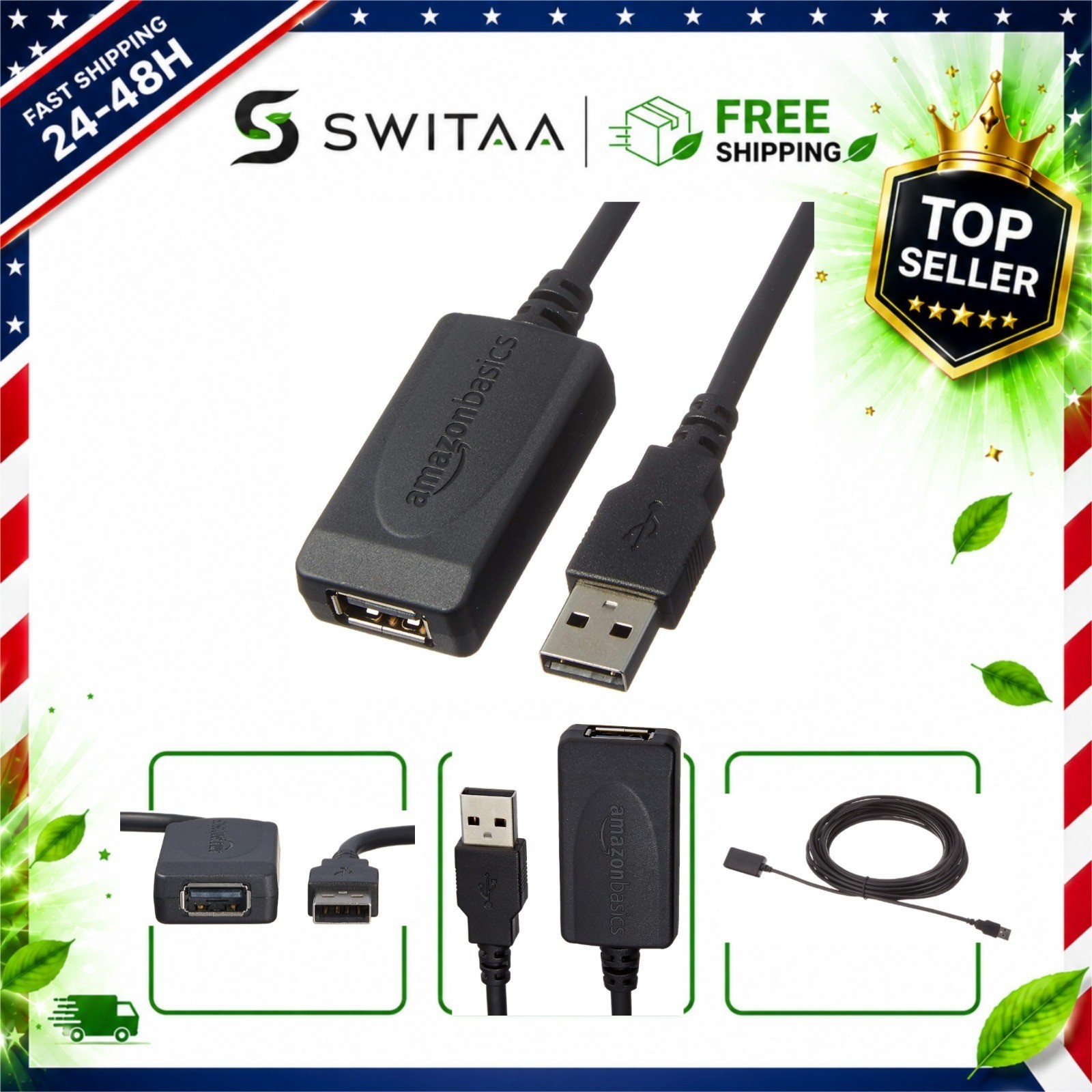 Amazon Basics USB 2.0 Active Extension Cable 32 ft A-Male to A-Female Repeater