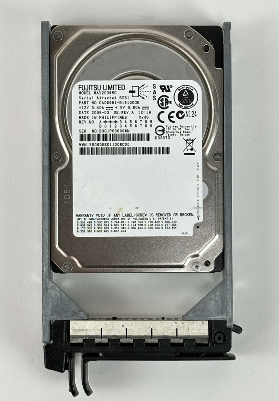Fujitsu MAY2036RC 36GB SAS 10K 3Gbps SFF 2.5" Hard Drive HDD Dell Tray